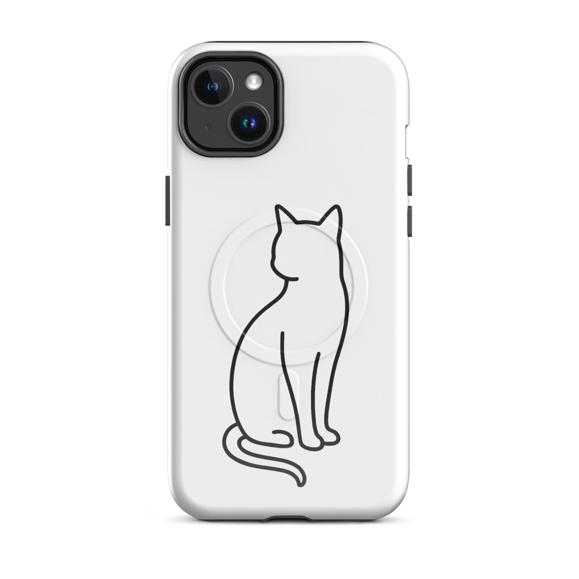 Magnetic Phone Case with minimalist cat design, white/black, for iPhone, stylish and durable protection for cat enthusiasts.