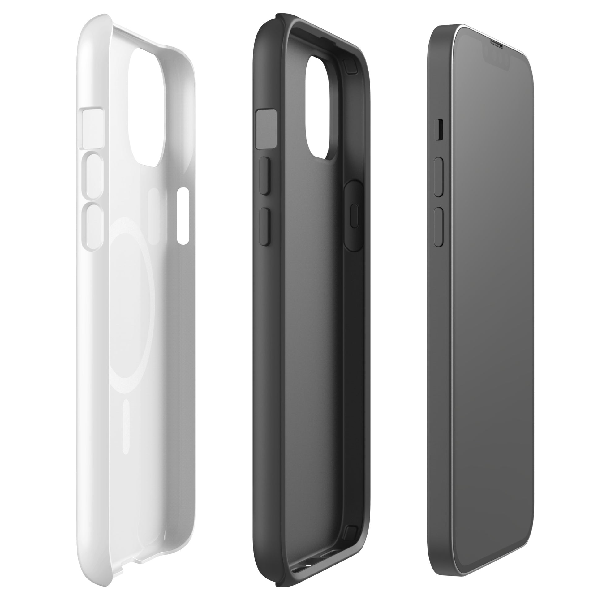 Magnetic Phone Case with stylish cat design, white and black variations, shown for iPhone protection.