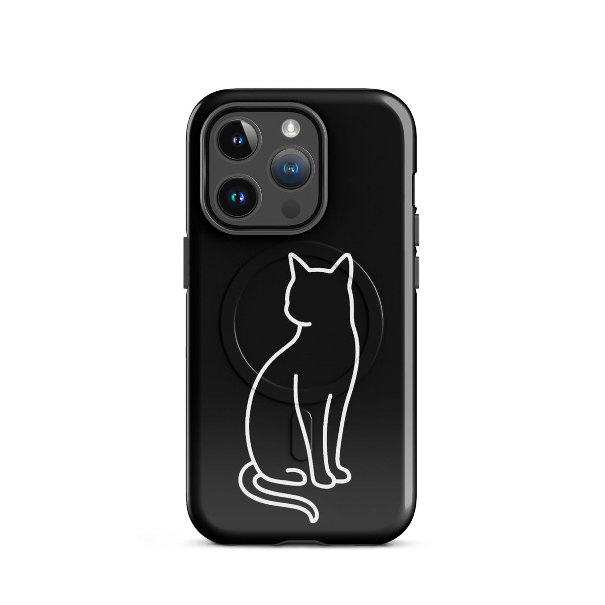 Magnetic Phone Case with stylish cat design for iPhone, featuring minimalist cat outline in black and white for chic protection.