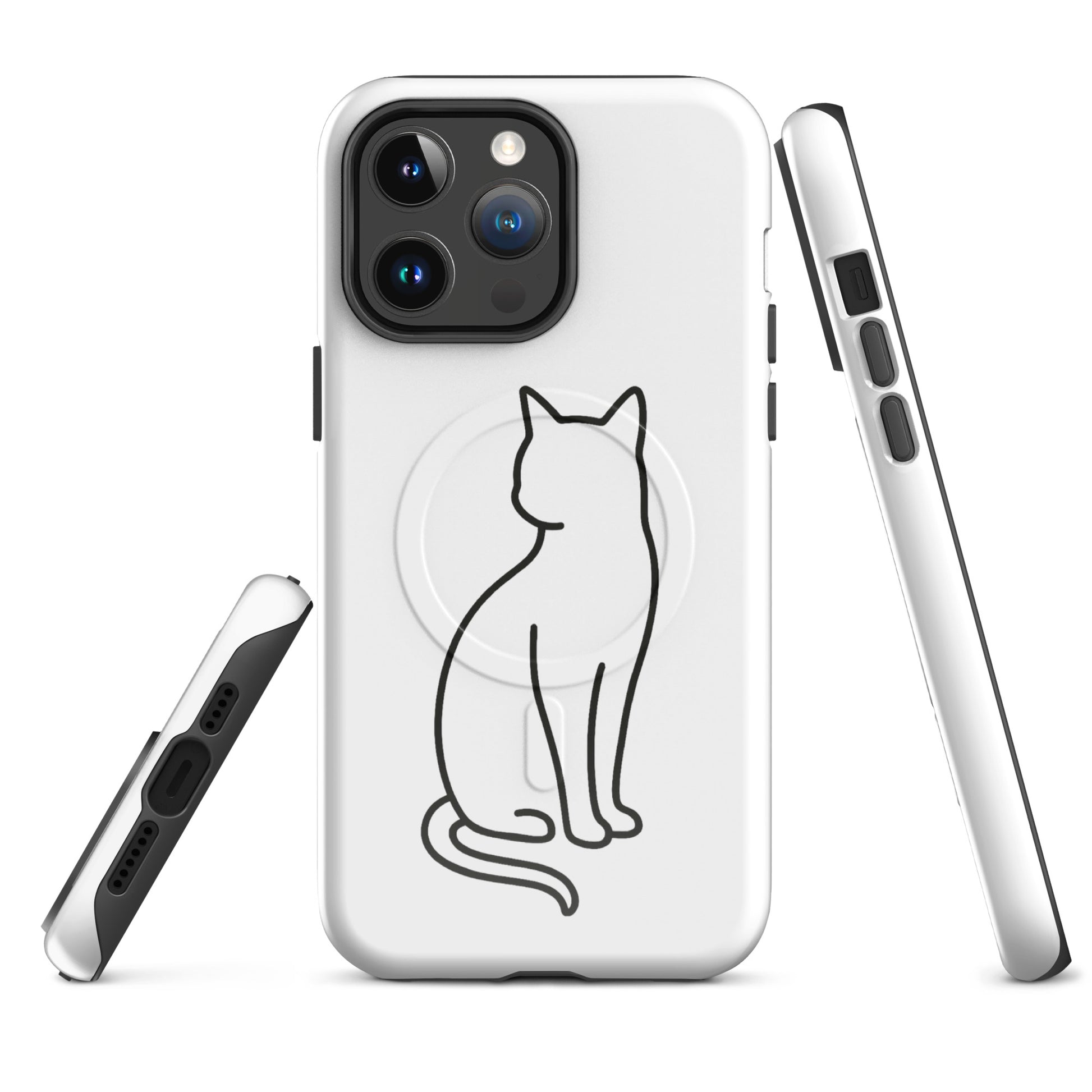 Magnetic Phone Case with stylish cat design for iPhone in white and black, offering chic and durable protection.