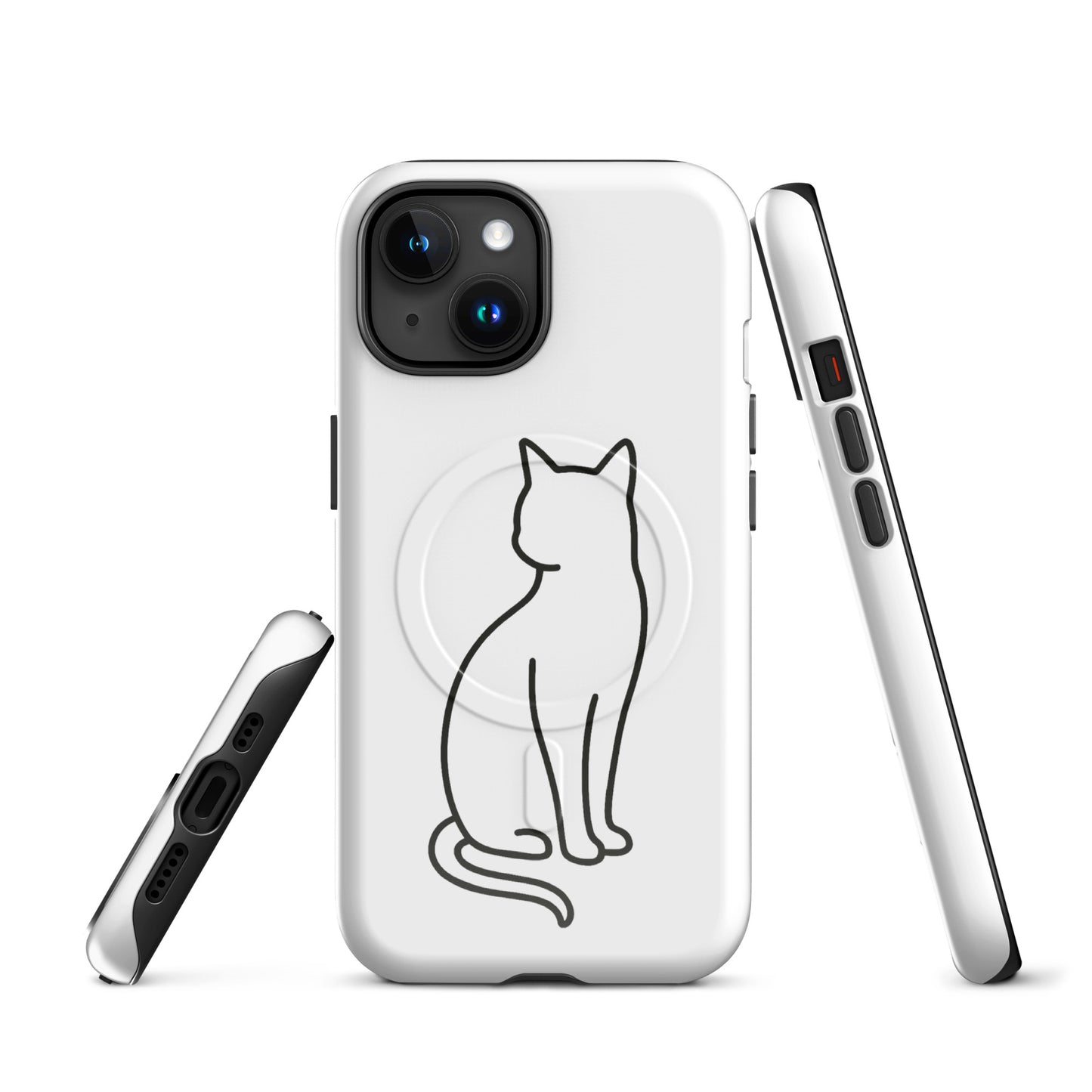 Magnetic Phone Case featuring a minimalist black cat design on white, offering stylish dual-layer protection for iPhone.