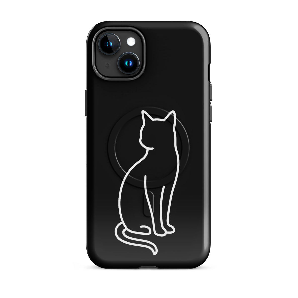 Magnetic Phone Case with chic cat design for iPhone, black and white, providing stylish dual-layer protection.