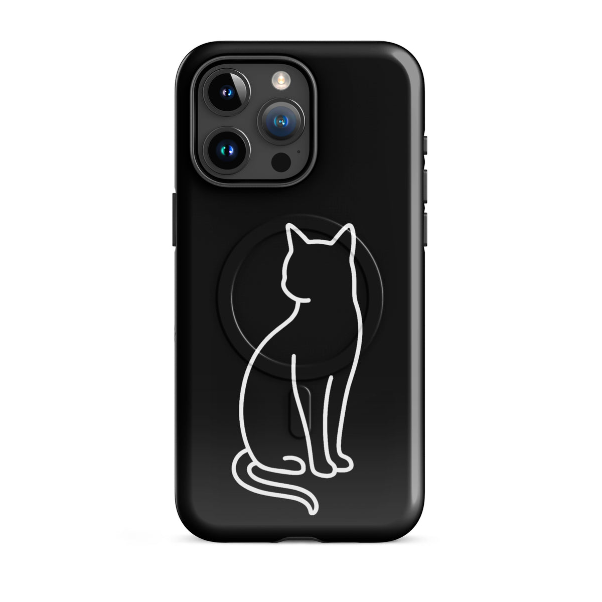 Magnetic Phone Case with stylish cat design in black and white for iPhone, featuring minimalist cat outline for fashion and protection.