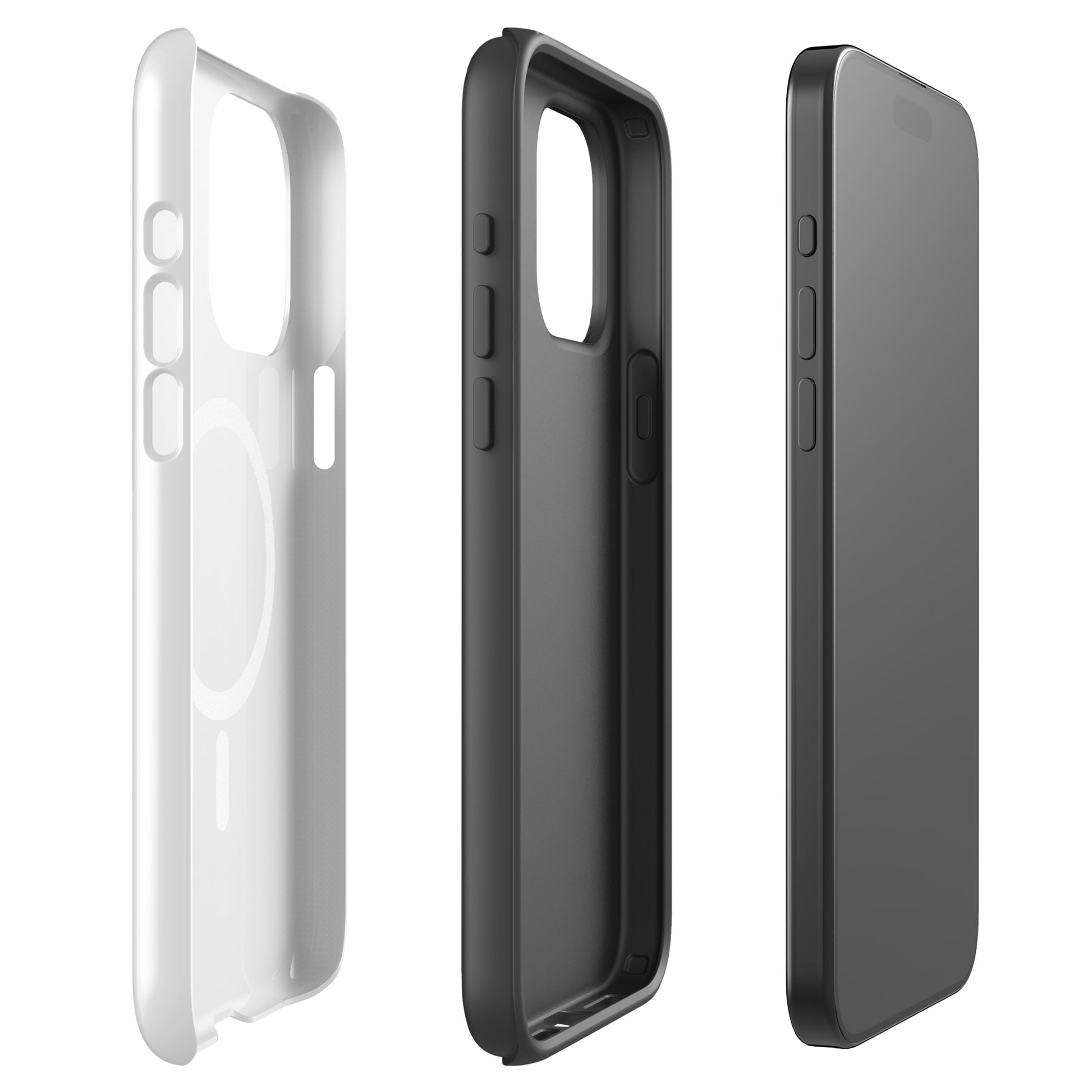 Magnetic Phone Case with stylish cat design for iPhone in white and black, featuring dual-layer protection and minimalist art.