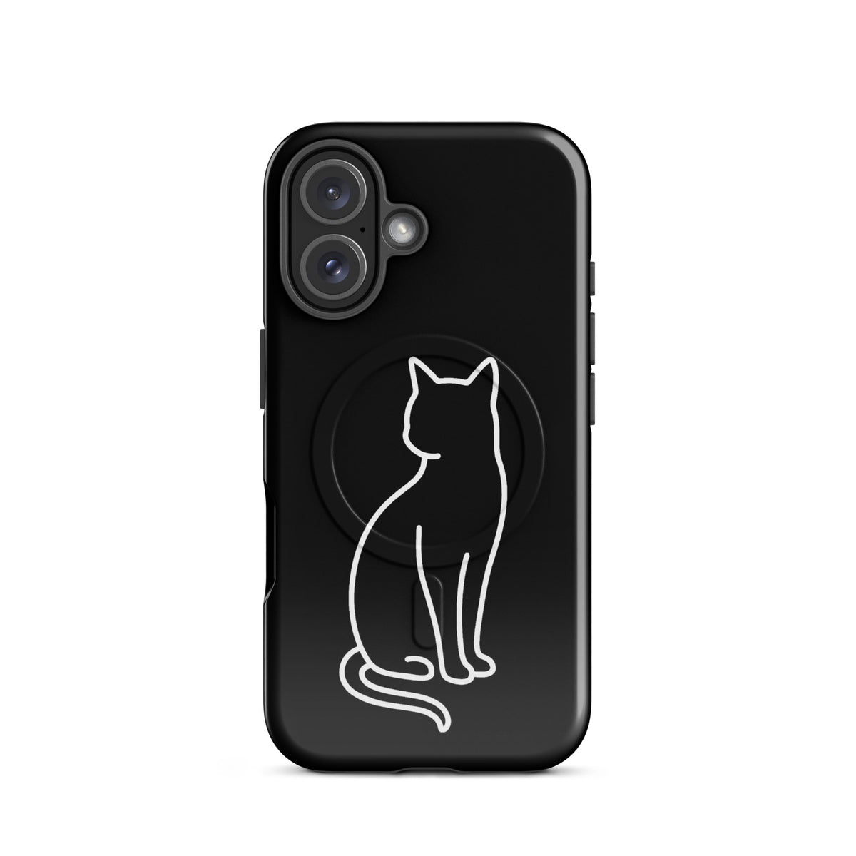Black and white Magnetic Phone Case for iPhone with stylish cat design, offering chic dual-layer protection.