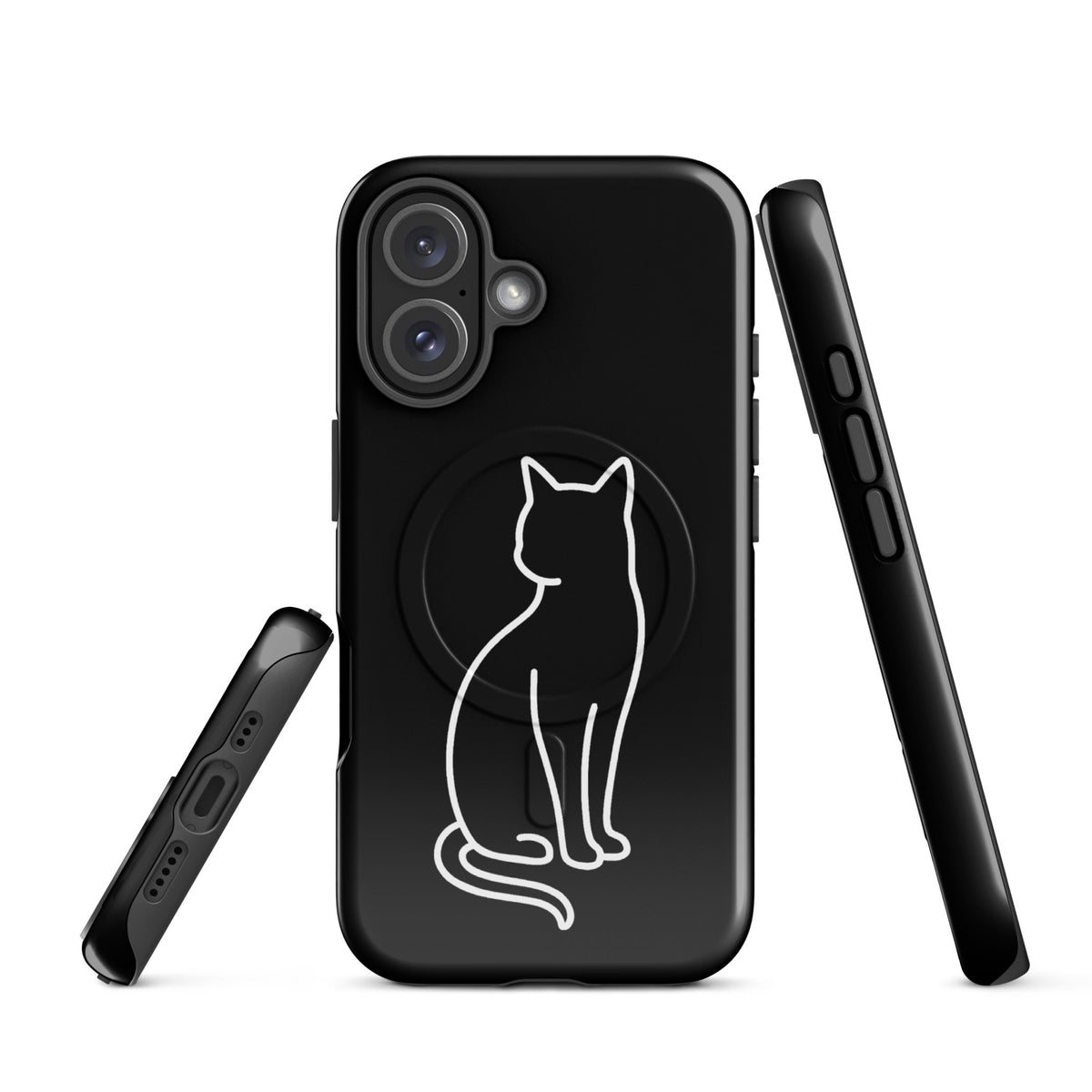 Magnetic Phone Case with stylish cat design in black/white for iPhone, offering chic, durable protection.