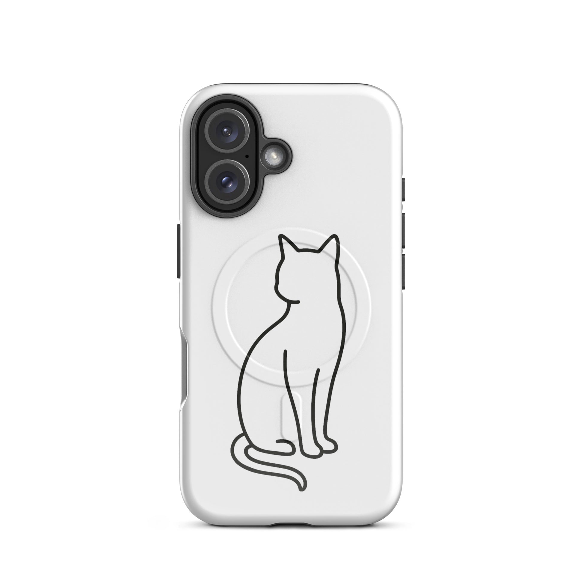 Magnetic Phone Case with stylish cat design for iPhone in white and black, offering dual-layer protection and chic art style.
