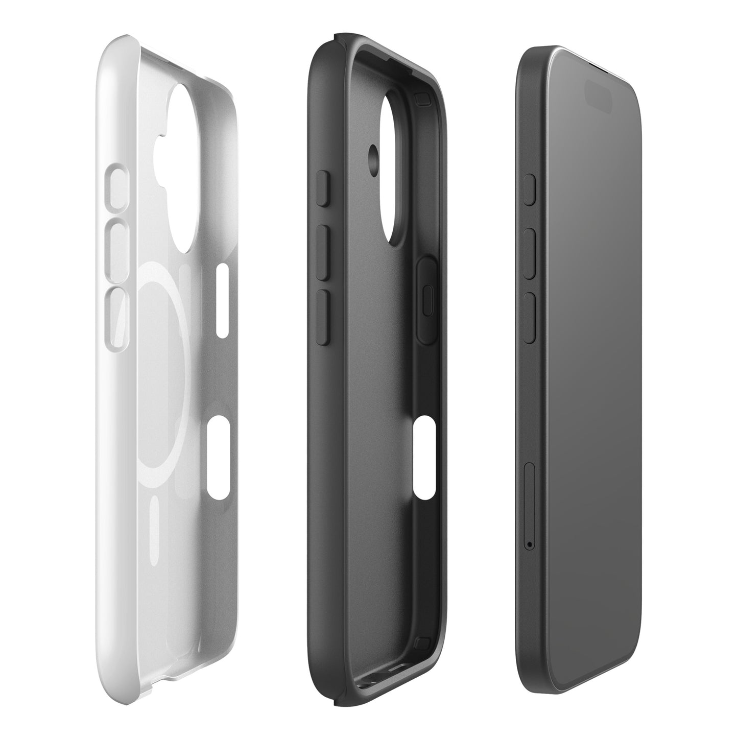 Magnetic Phone Case in white and black with chic cat design for iPhone, showcasing sleek protection.