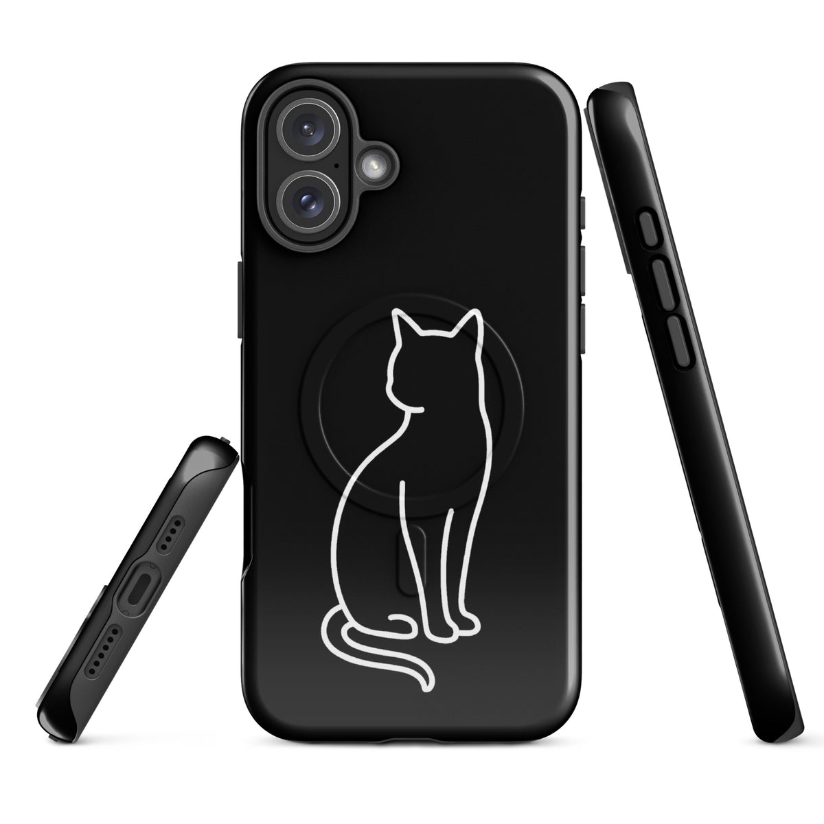 Magnetic Phone Case with sleek cat design in black and white for iPhone, offering chic protection for cat enthusiasts.