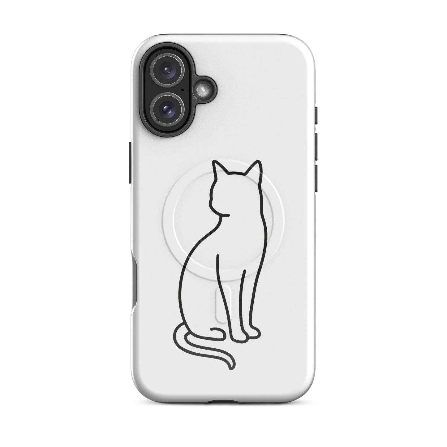 Magnetic Phone Case with stylish cat design in white and black for iPhone, dual-layer protection for cat enthusiasts.