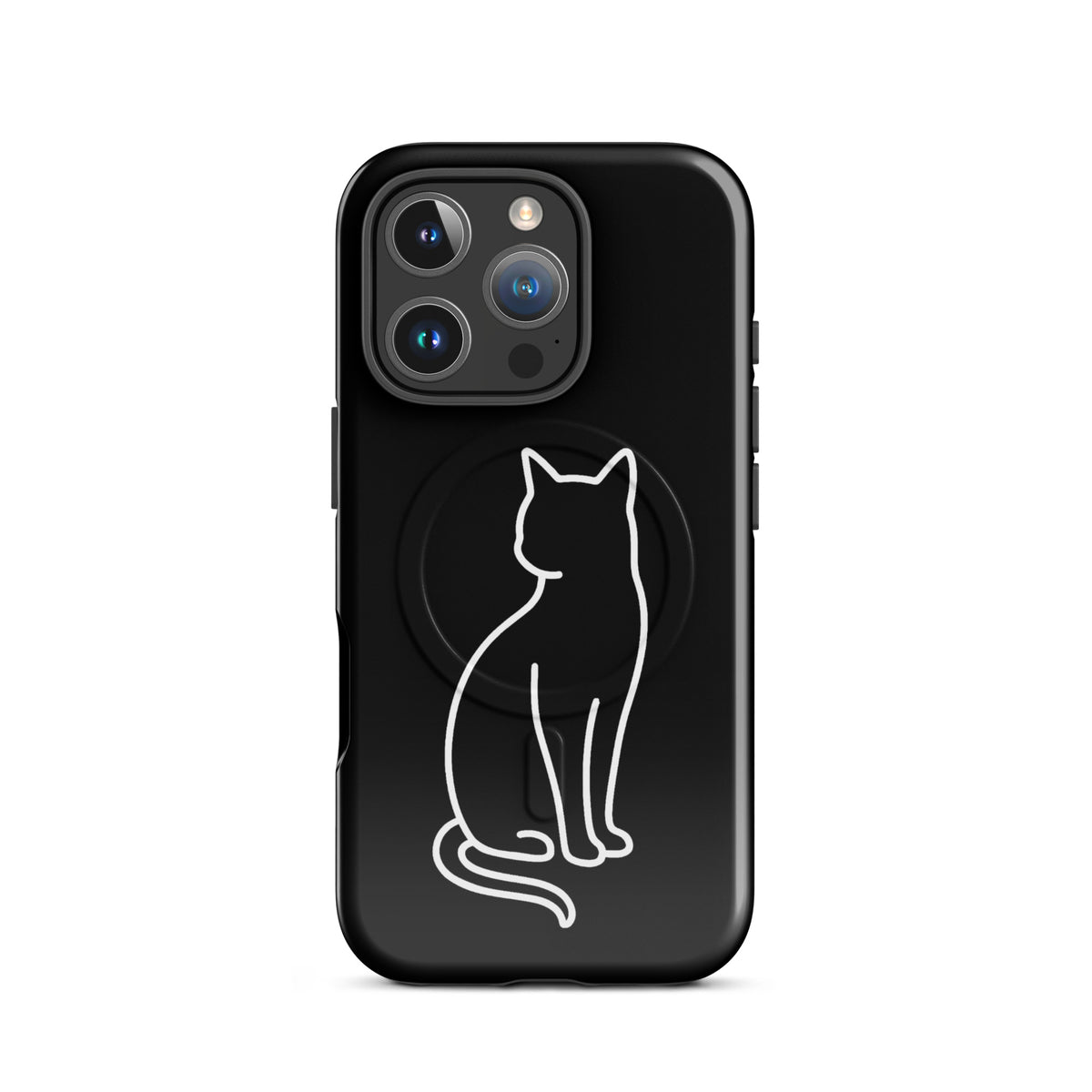 Black and white Magnetic Phone Case with stylish cat design for iPhone, featuring minimalist outline, dual-layer protection
