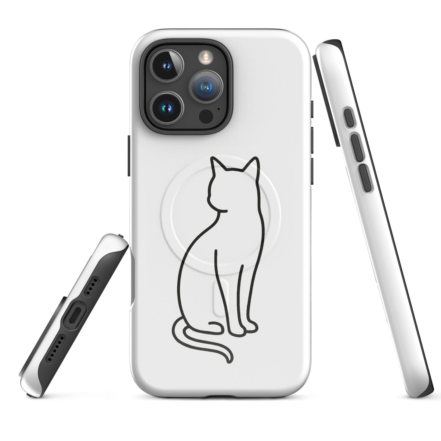 Magnetic Phone Case with stylish cat design for iPhone in white and black, offering chic dual-layer protection for cat enthusiasts.