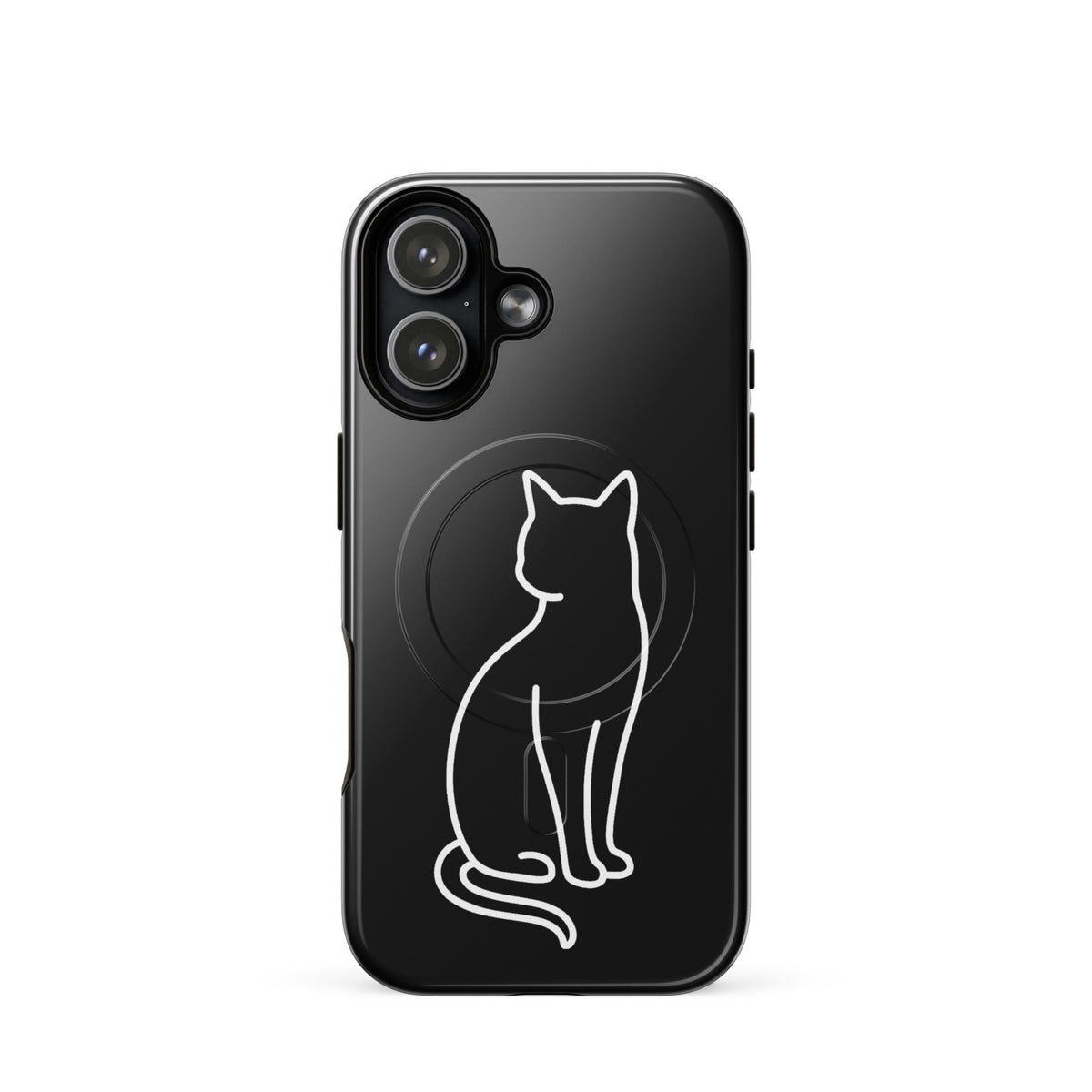 Magnetic Phone Case with stylish cat design for iPhone, featuring a chic black and white minimalist cat outline and dual-layer protection.