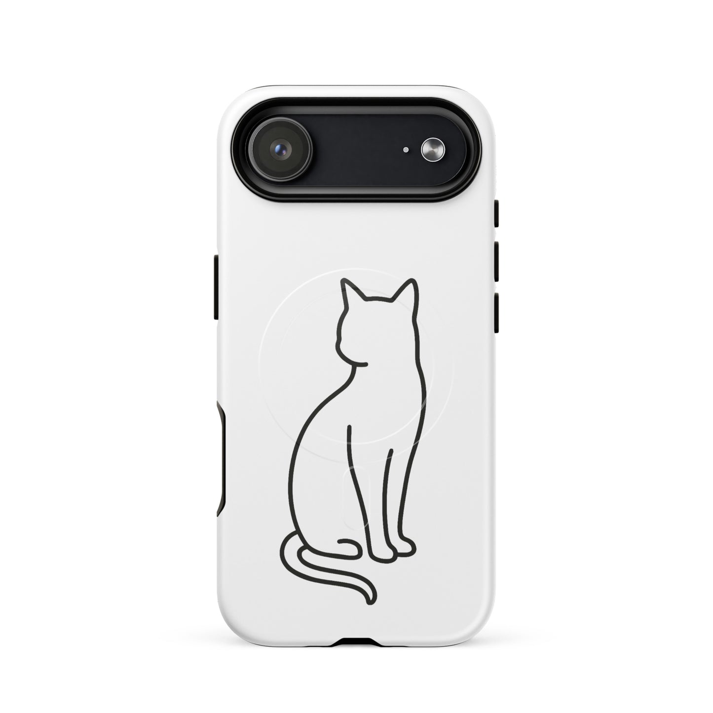 Magnetic Phone Case featuring stylish cat design in white and black for iPhone, offering dual-layer protection with minimalist art.