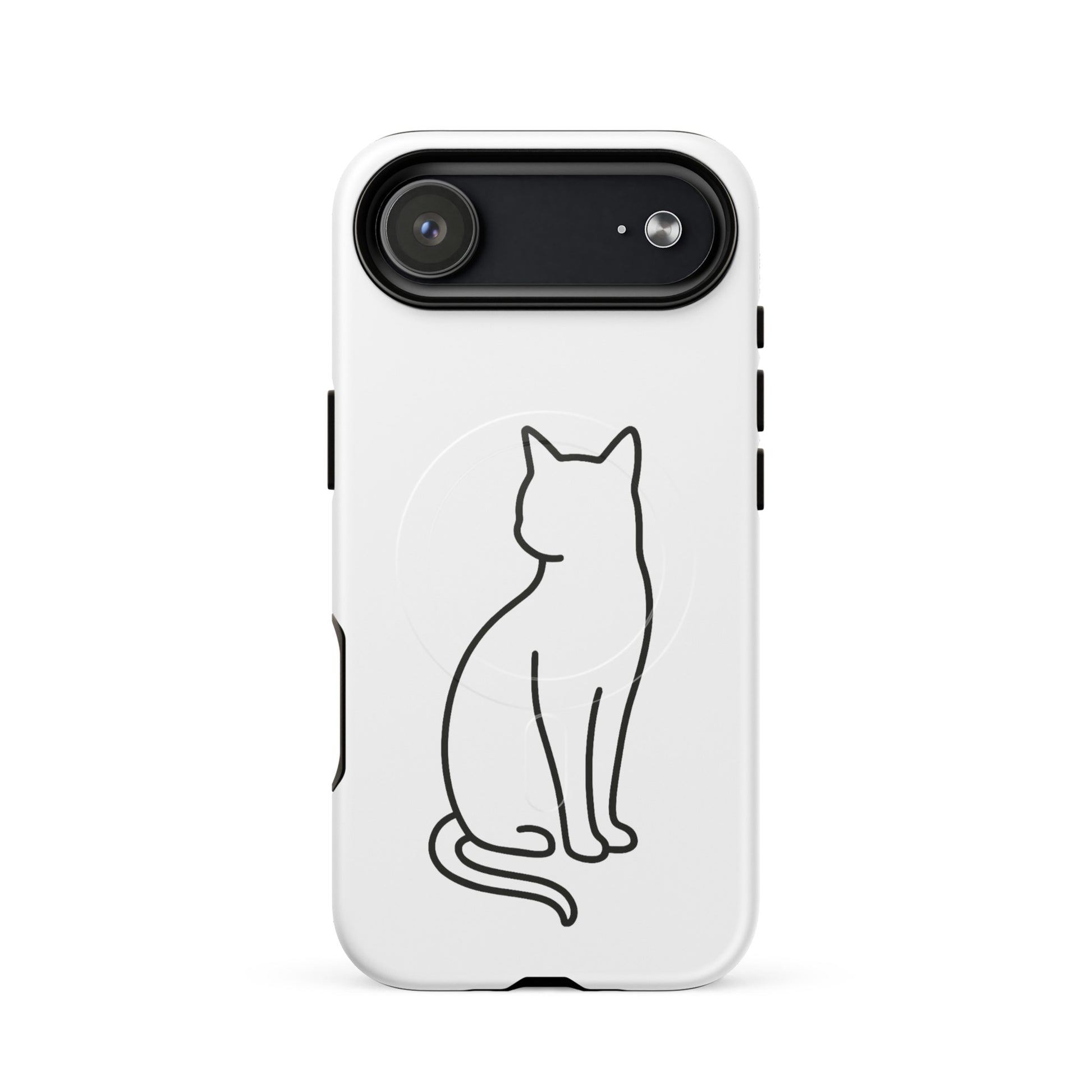 Magnetic Phone Case featuring stylish cat design in white and black for iPhone, offering dual-layer protection with minimalist art.