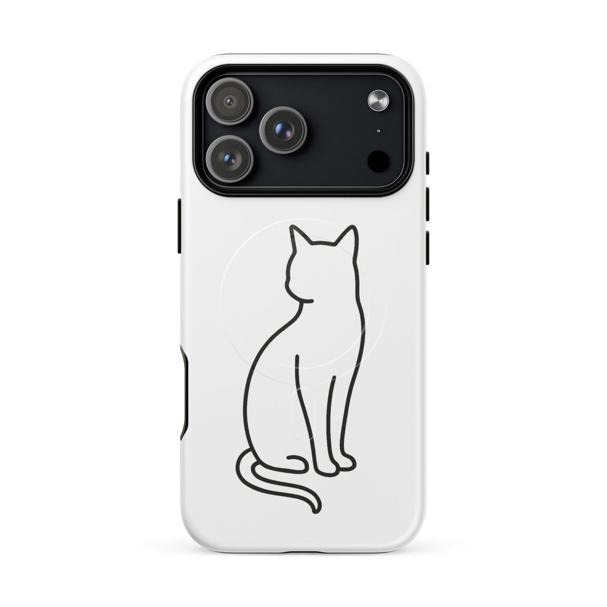 Magnetic Phone Case with stylish cat design for iPhone, featuring a sleek black and white cat outline, offering chic and durable protection.