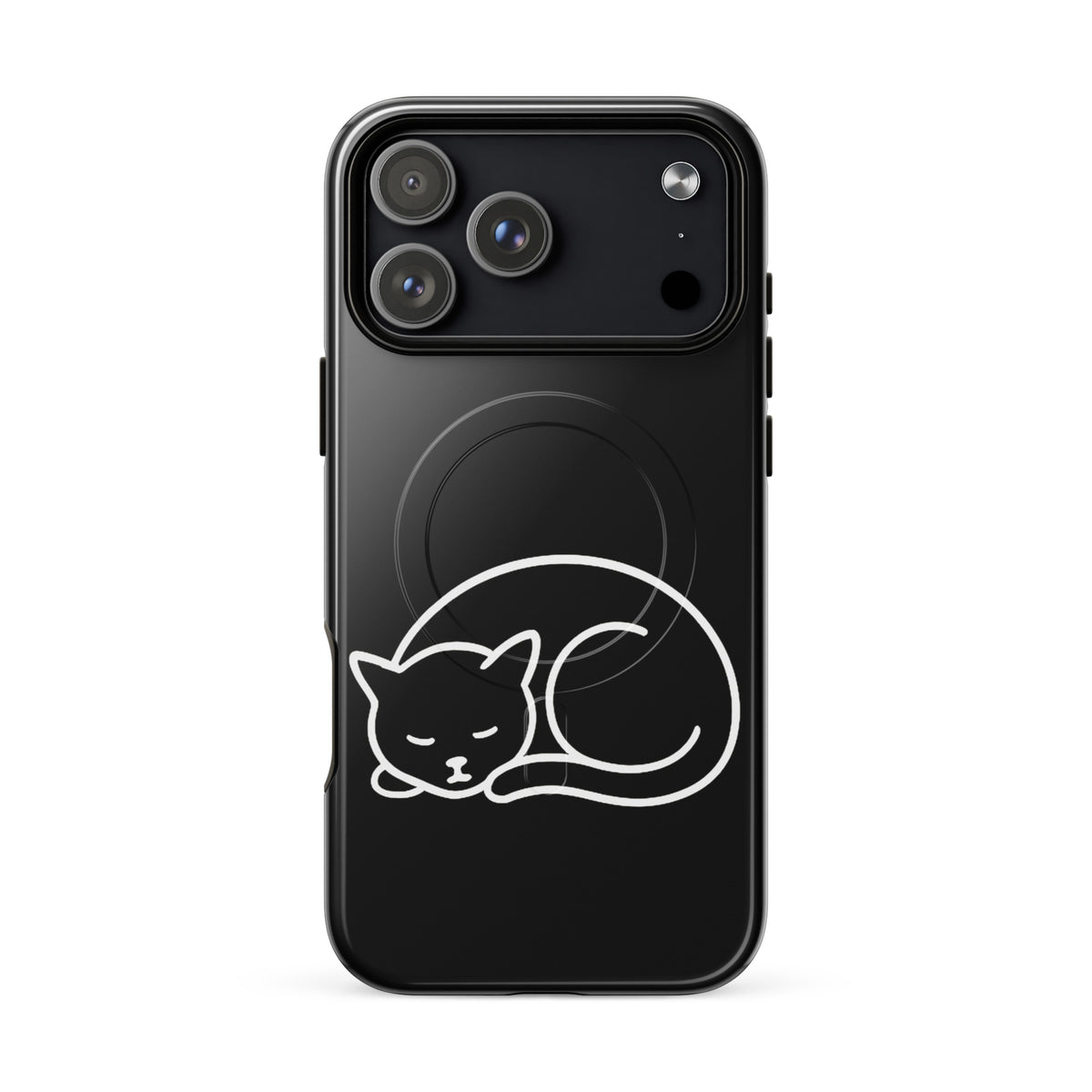 Magnetic Phone Case for iPhone with minimalist curled-up cat design, featuring dual-layer protection for cat lovers.