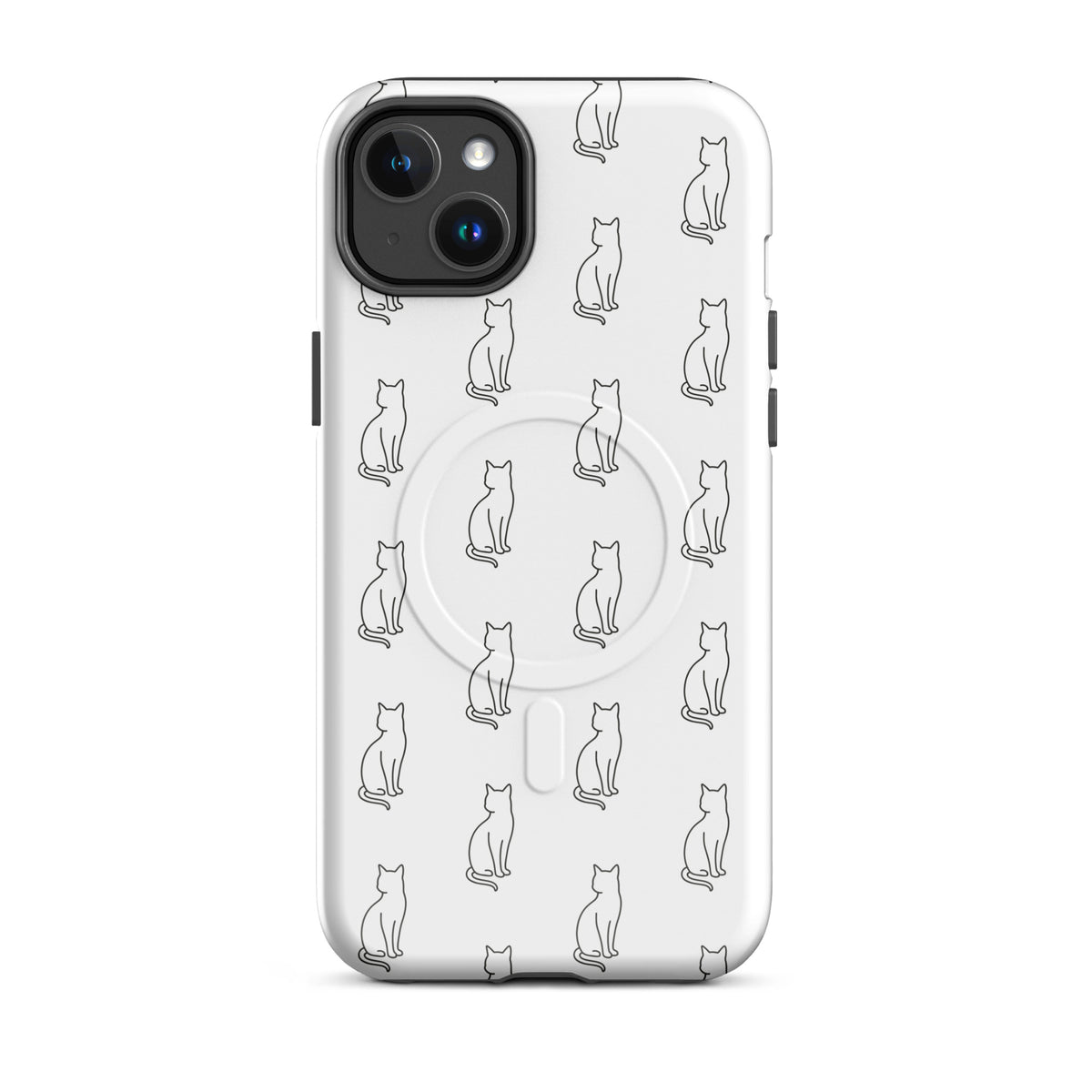 Magnetic Phone Case with minimalist cat pattern in white and black, designed for feline fans.