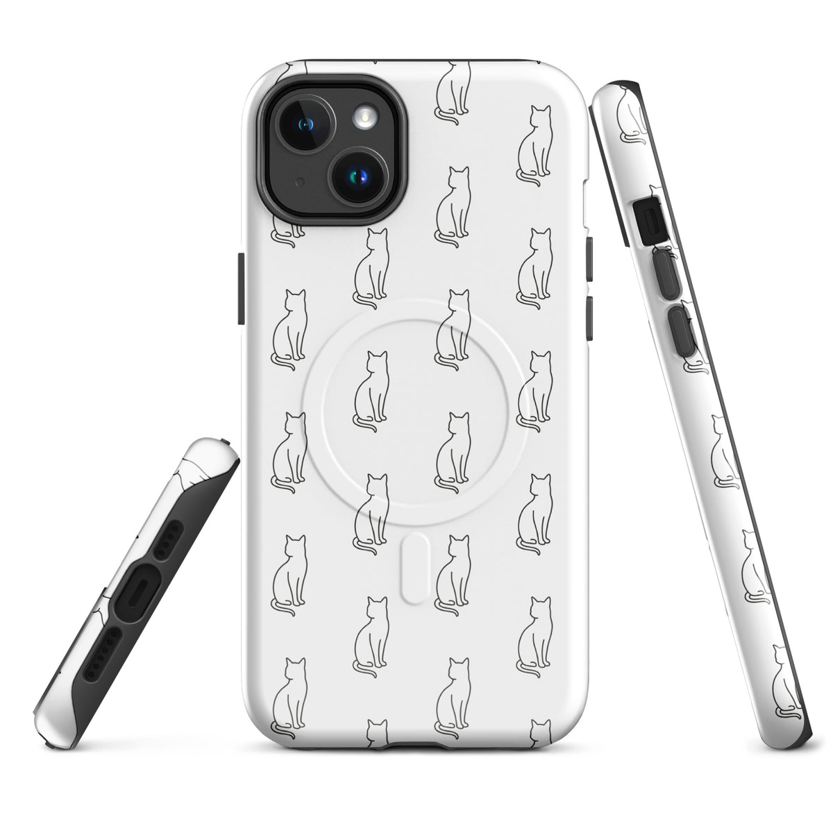 Magnetic Phone Case featuring minimalist cat pattern in white and black, designed for feline fans seeking style and protection.