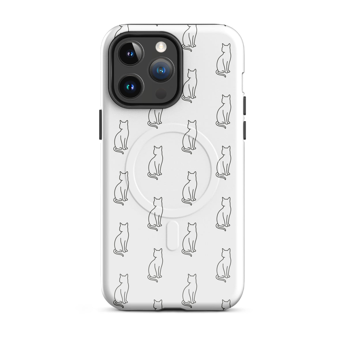 Magnetic Phone Case with minimalist cat pattern for feline fans, white and black, protective and stylish.