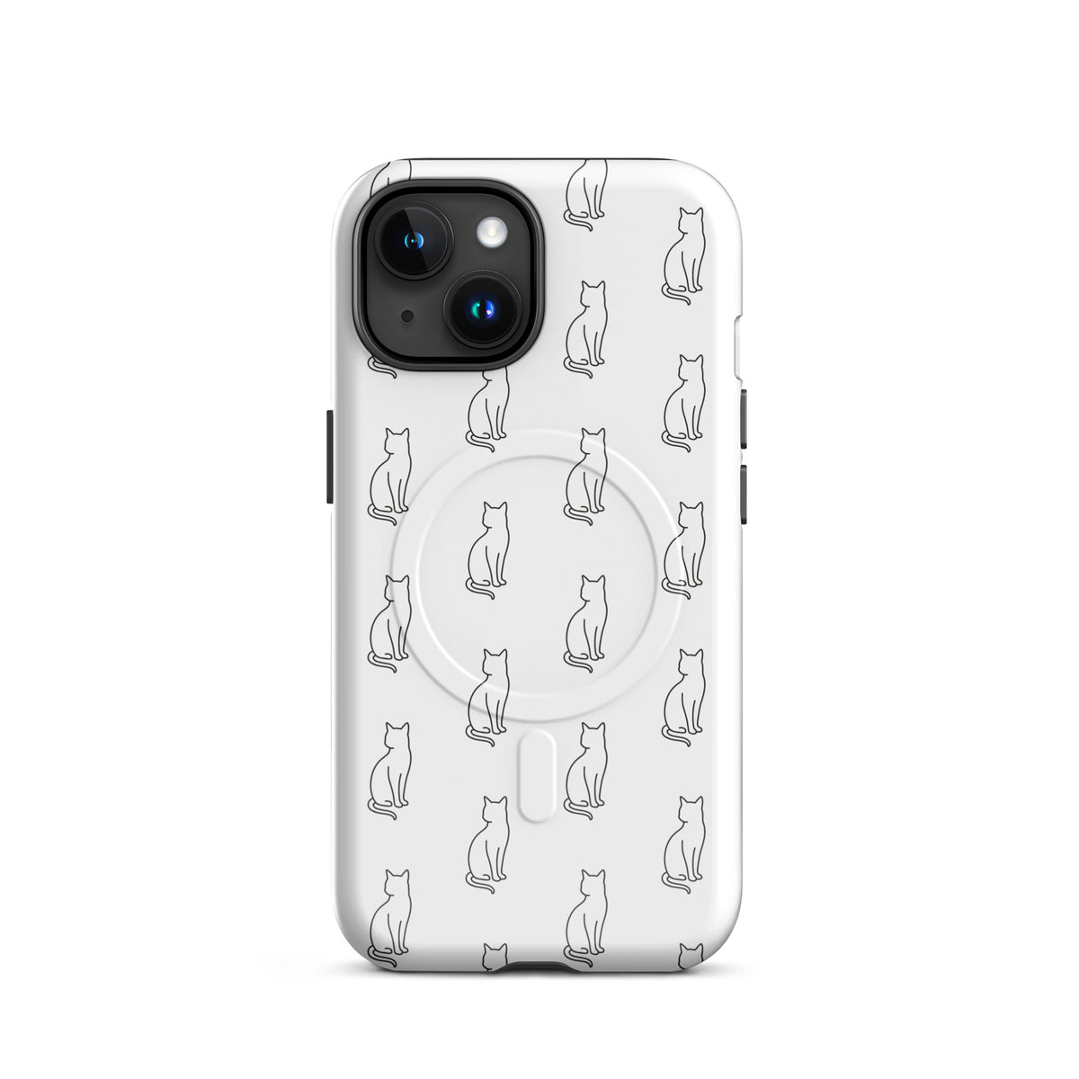 Magnetic Phone Case with minimalist cat pattern in white and black, perfect for feline fans seeking elegant phone protection.