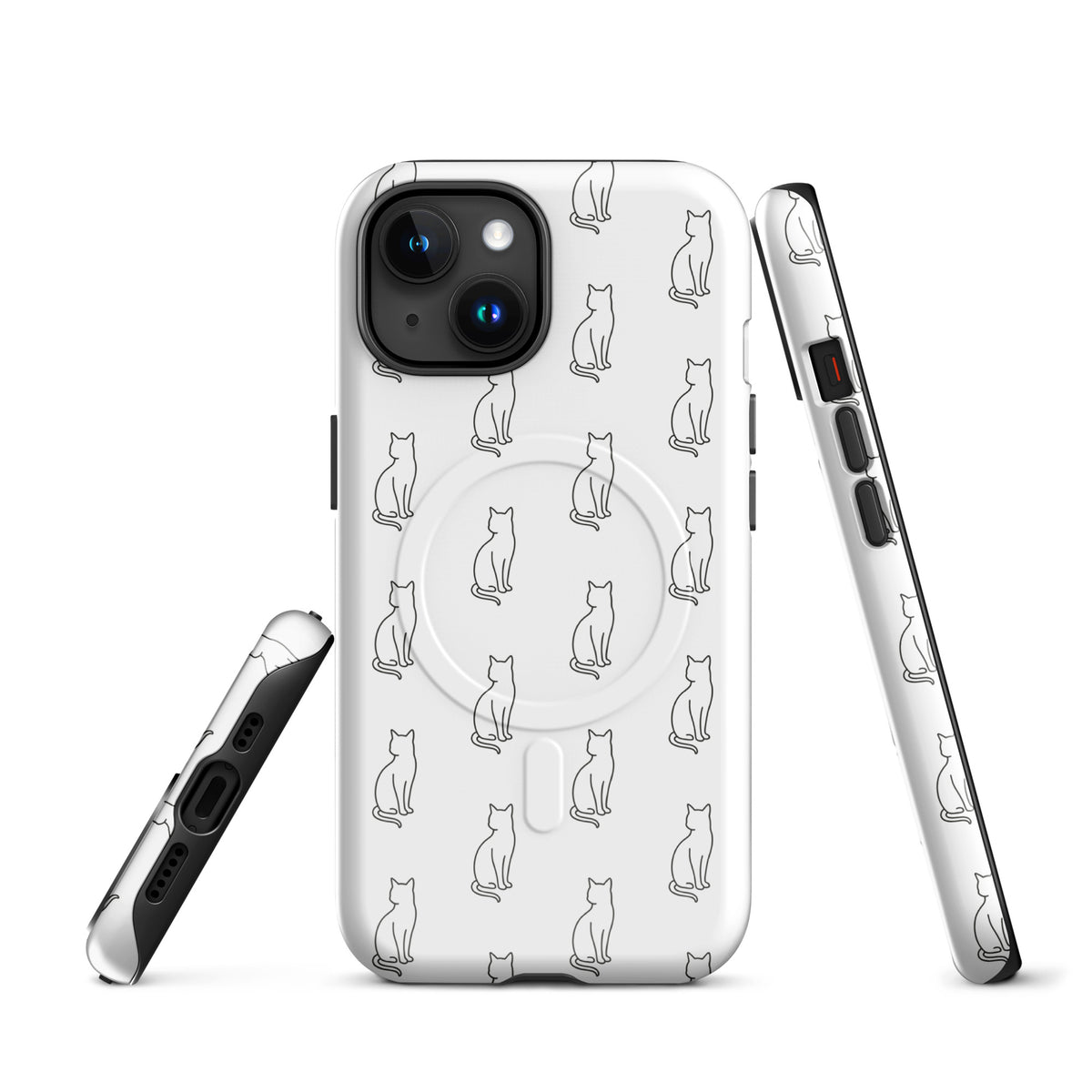 Magnetic Phone Case with minimalist cat pattern in white and black, ideal for feline enthusiasts seeking stylish phone protection.