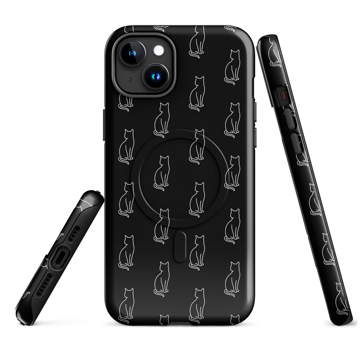 Magnetic Phone Case with minimalist black and white cat pattern, perfect for feline fans seeking style and protection.