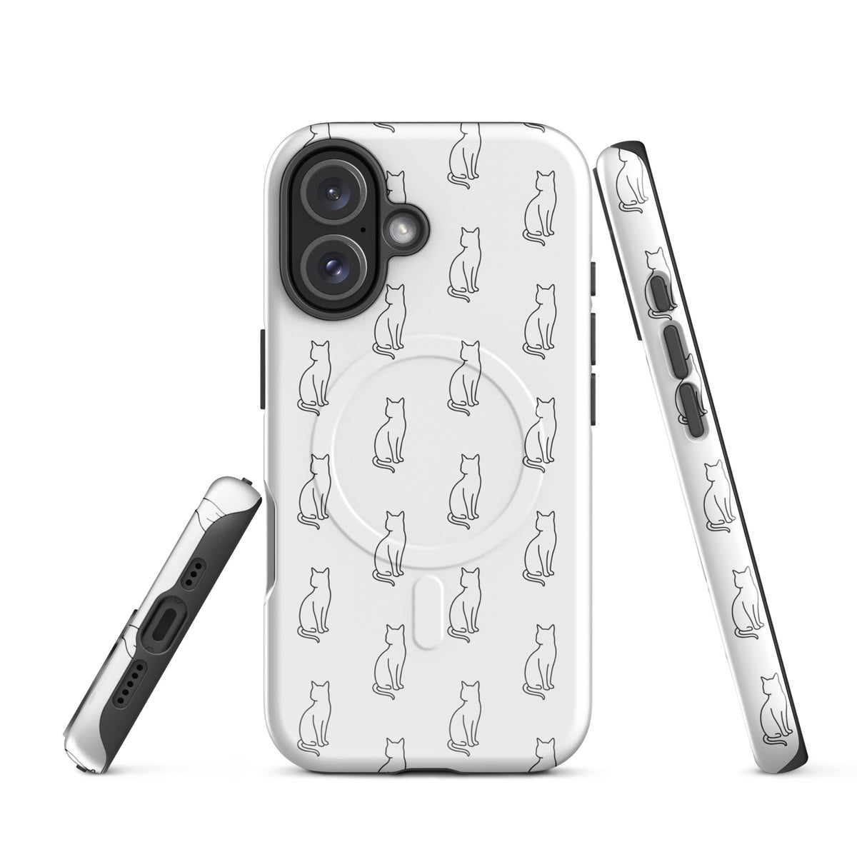 Magnetic Phone Case with minimalist cat pattern in white and black for feline enthusiasts
