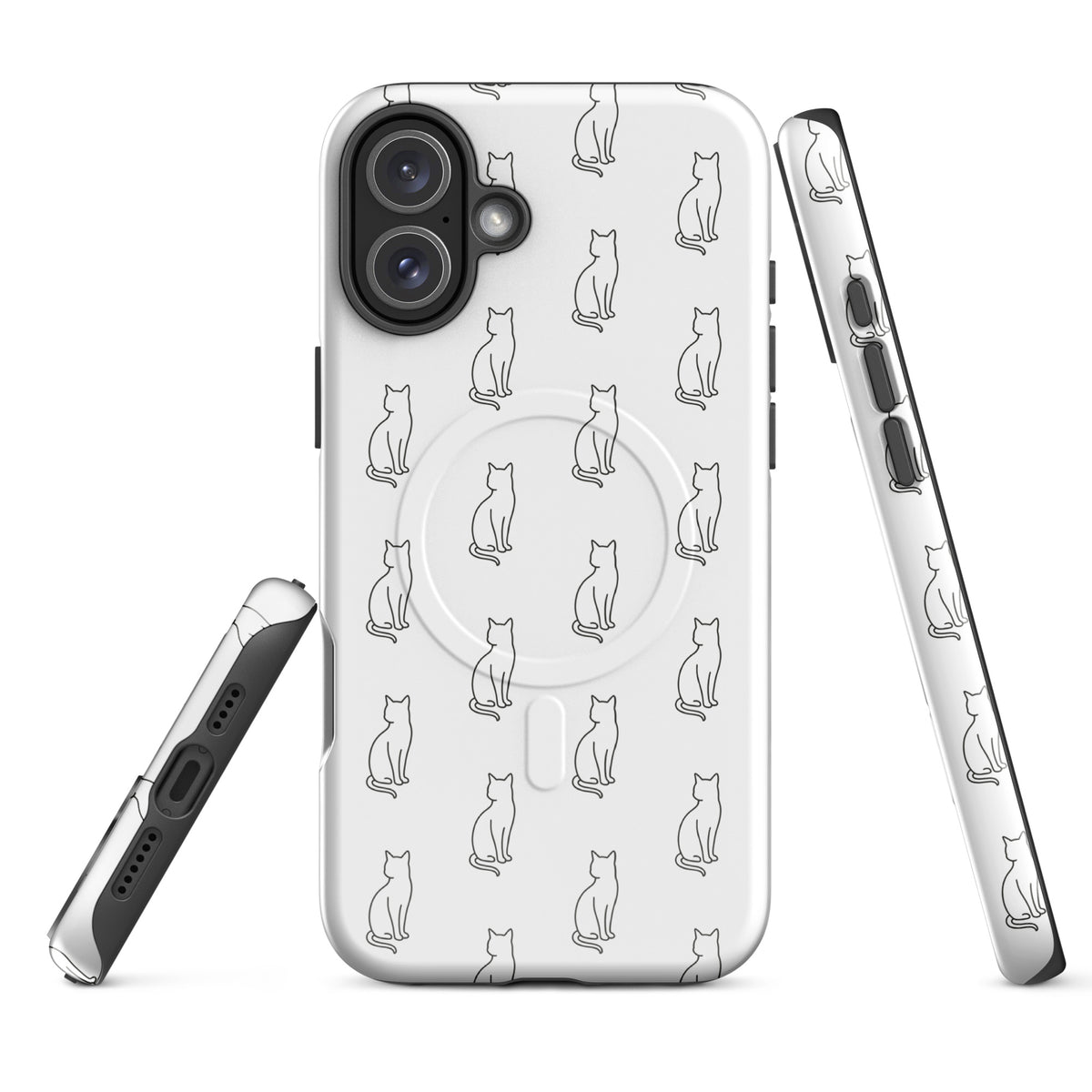 Magnetic Phone Case with minimalist cat pattern in black and white, perfect for feline fans seeking stylish and protective phone covers.