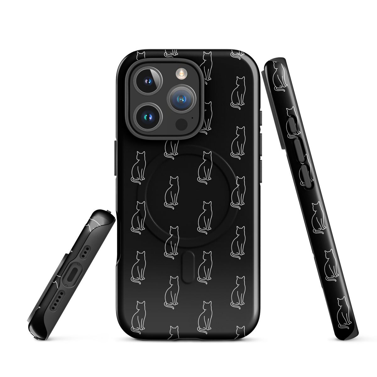 Magnetic Phone Case with minimalist cat pattern, black and white design, for feline fans.