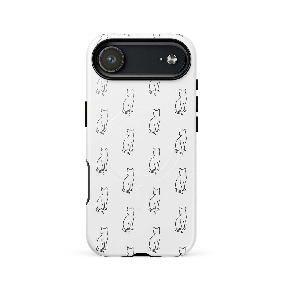 Magnetic Phone Case with minimalist cat pattern in white and black, perfect for feline fans seeking stylish and functional phone protection.
