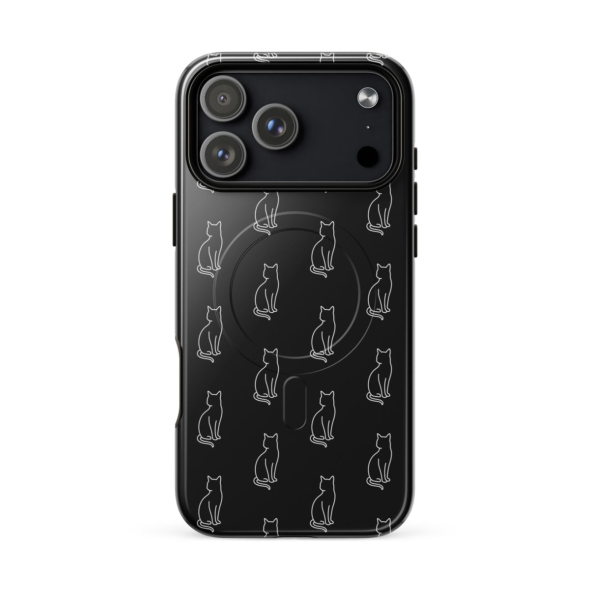 Magnetic Phone Case with minimalist cat pattern in black and white, ideal for feline fans seeking sleek design and charm.