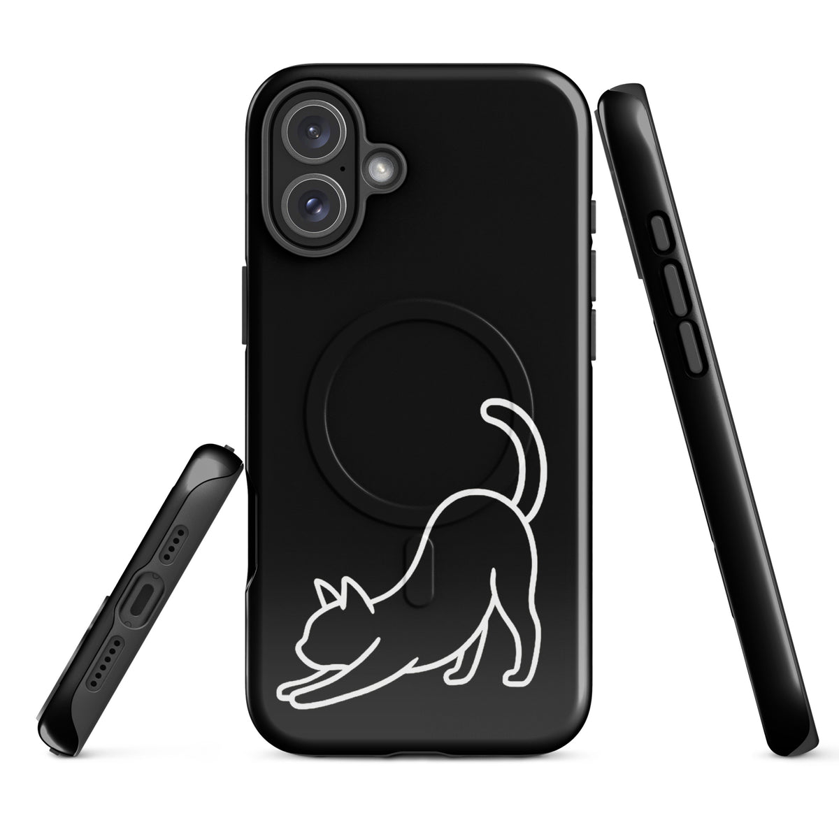 Magnetic Phone Case with minimalist cat design in black and white for iPhone, providing sleek style and impact protection.