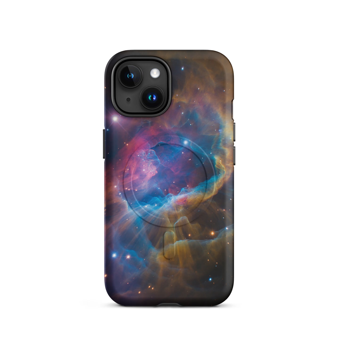 Magnetic Phone Case featuring a nebula design with electric blues, fiery oranges, and dreamy pinks, inspired by a cosmic dreamscape.