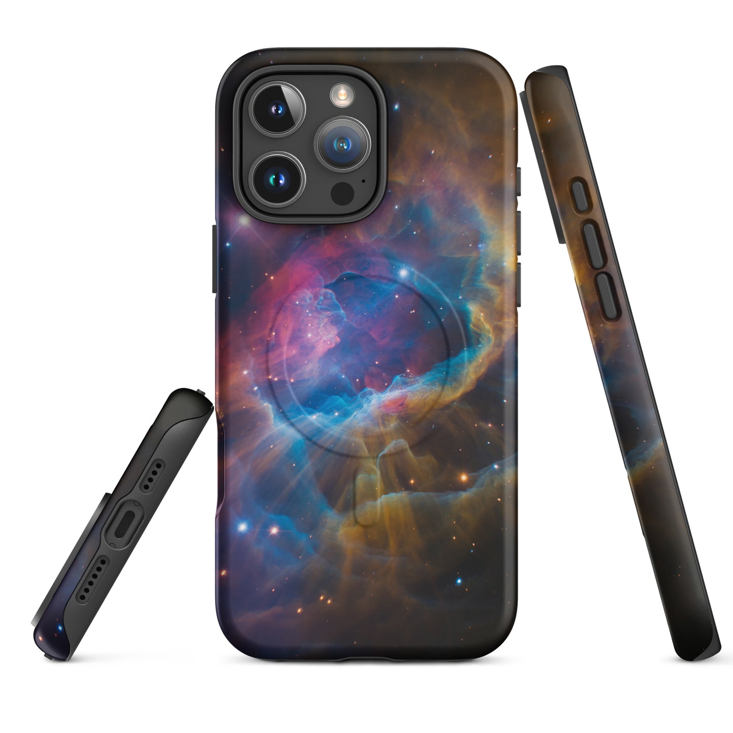 Magnetic Phone Case for iPhone with nebula cosmic design and vibrant colors.