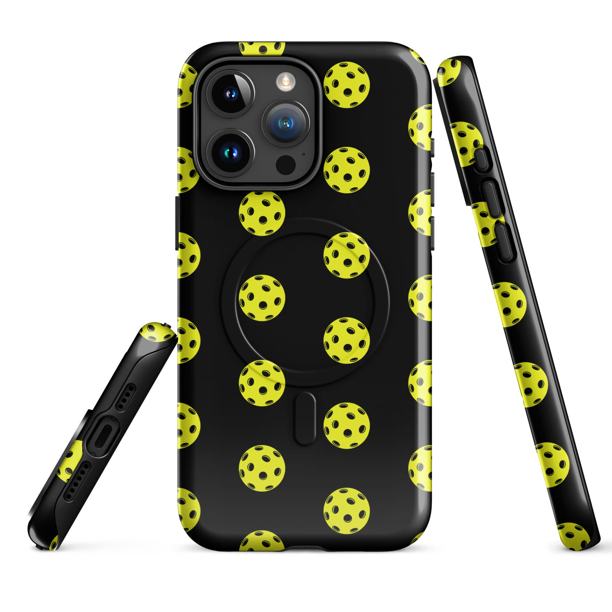 Magnetic Phone Case with pickleball pattern for iPhone, sporty style, bold luxury-inspired design for fans and players.