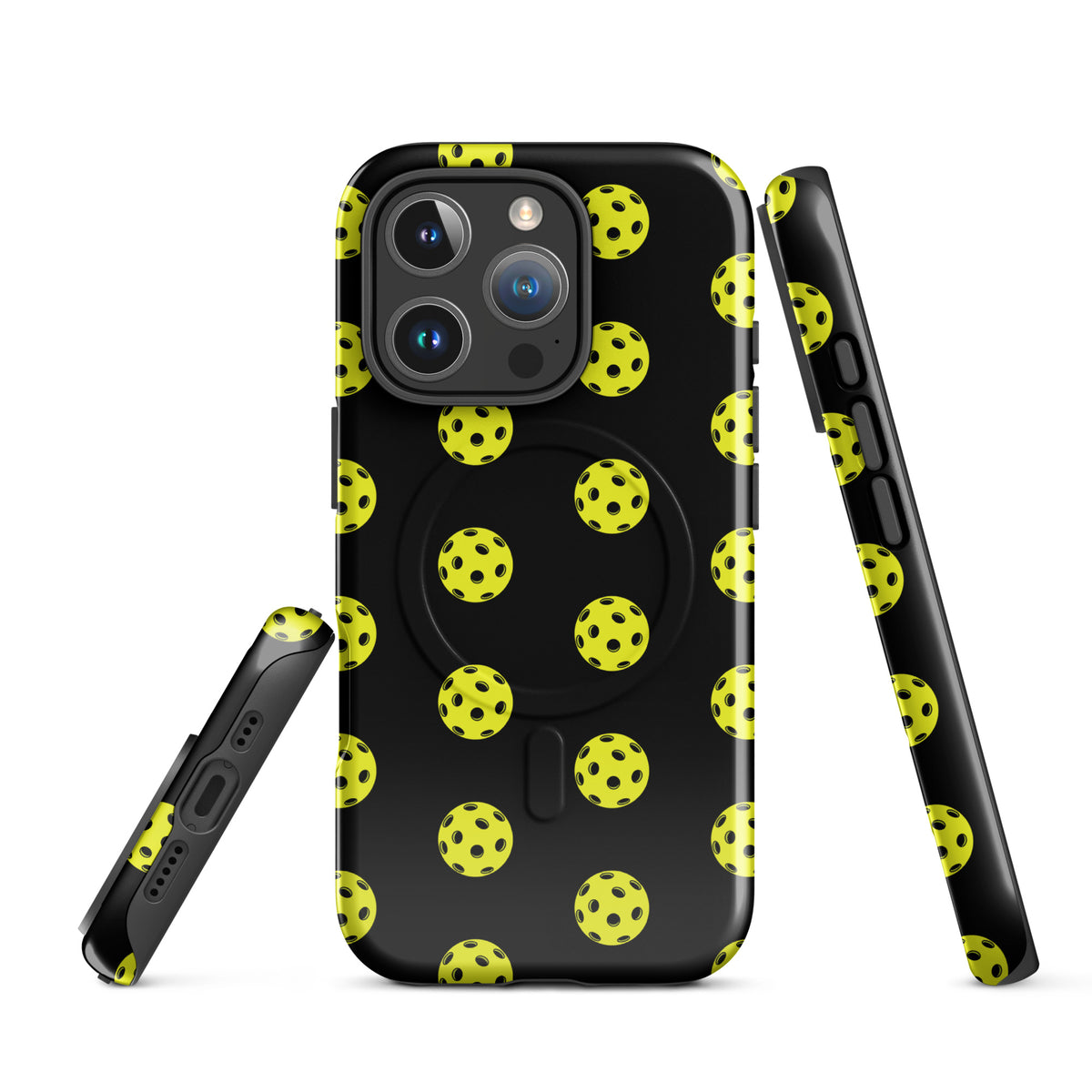 Magnetic Phone Case with pickleball pattern, sporty design for iPhone, premium protection with stylish perforated ball motif.