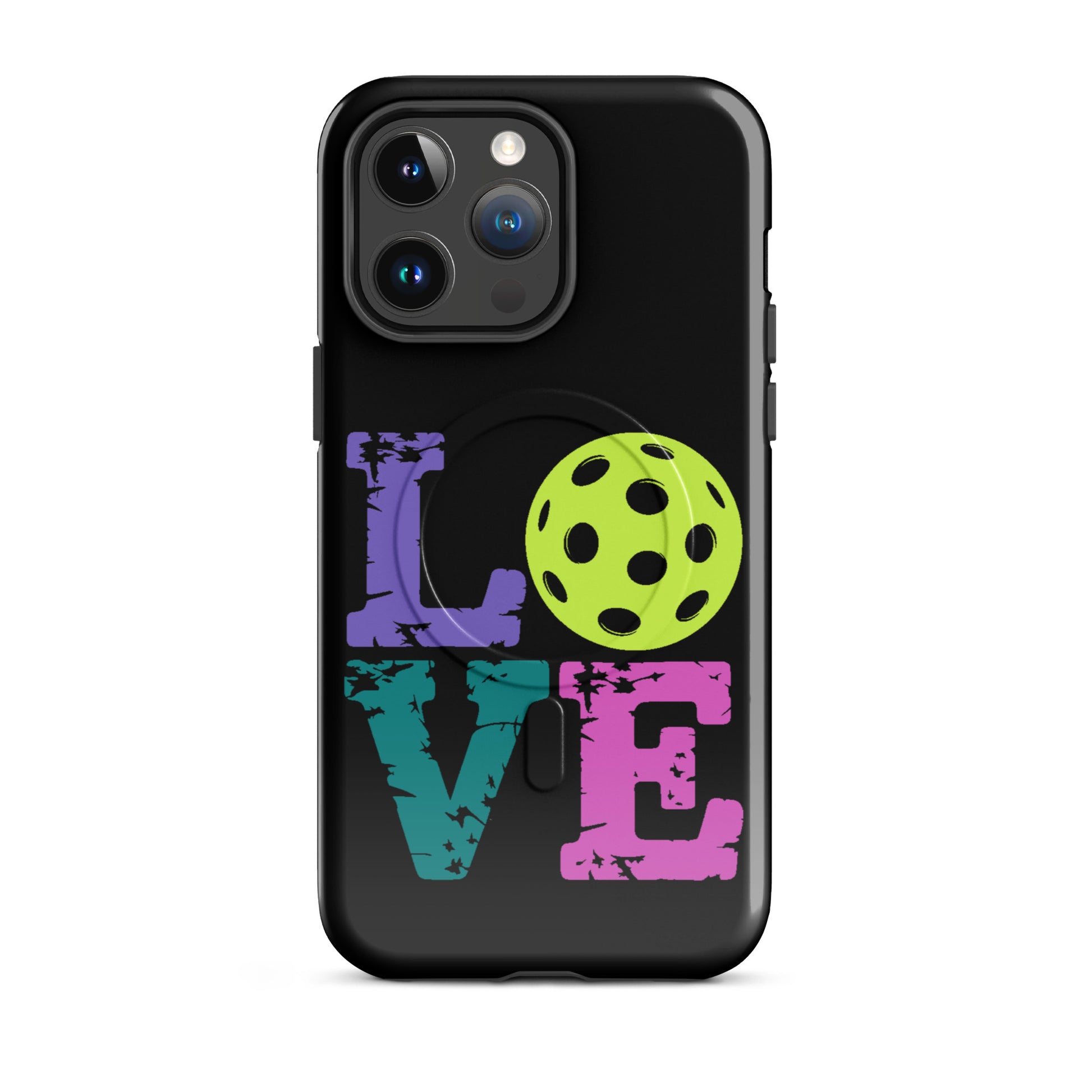 Magnetic Phone Case for iPhone with playful pickleball LOVE design
