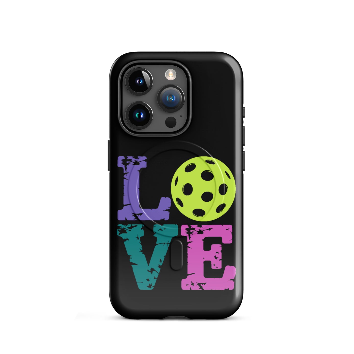 Magnetic Phone Case for iPhone with pickleball LOVE design, perfect for pickleball fans; features stylish pickleball-themed graphics.
