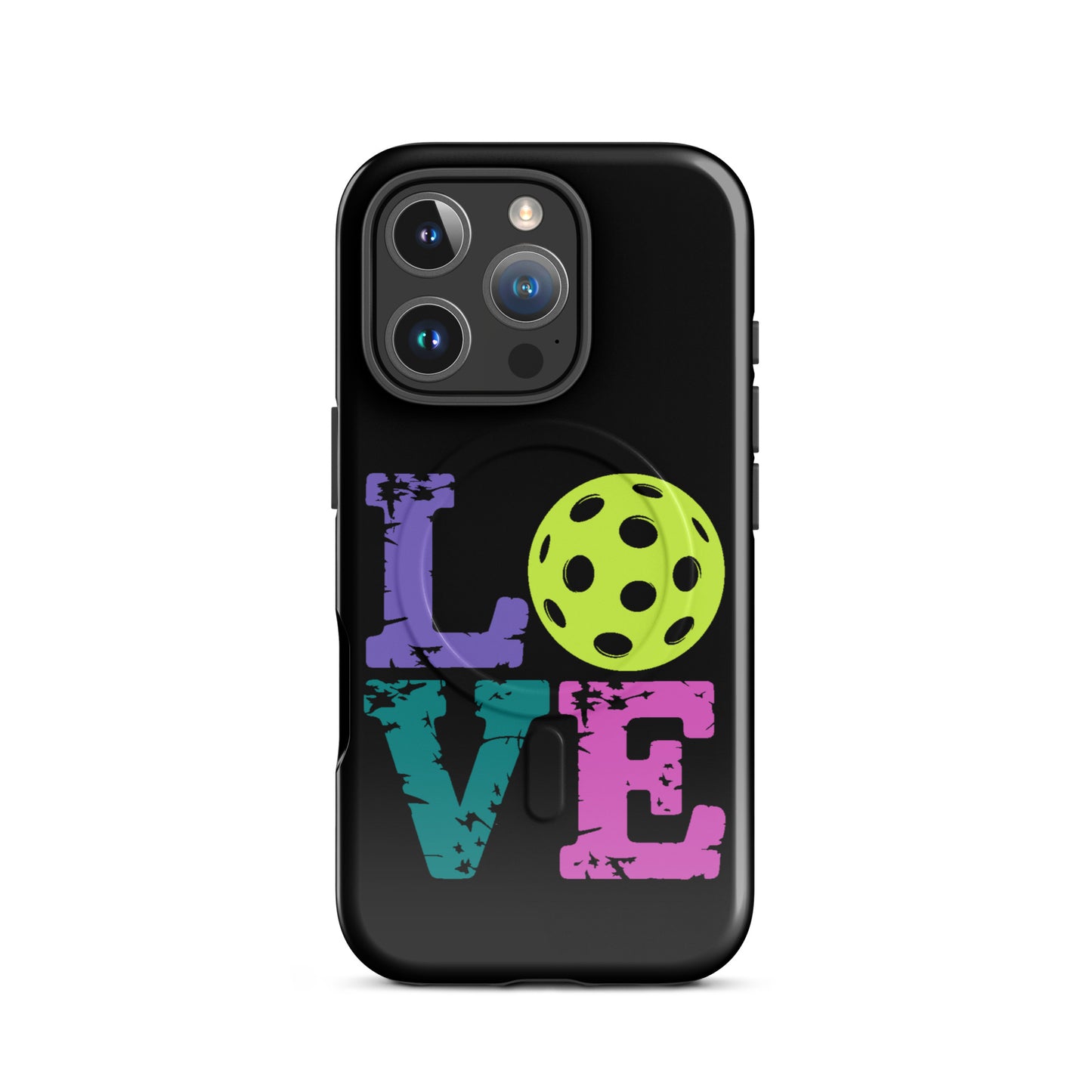 Magnetic Phone Case for iPhone with pickleball-themed LOVE design, perfect for pickleball fans.
