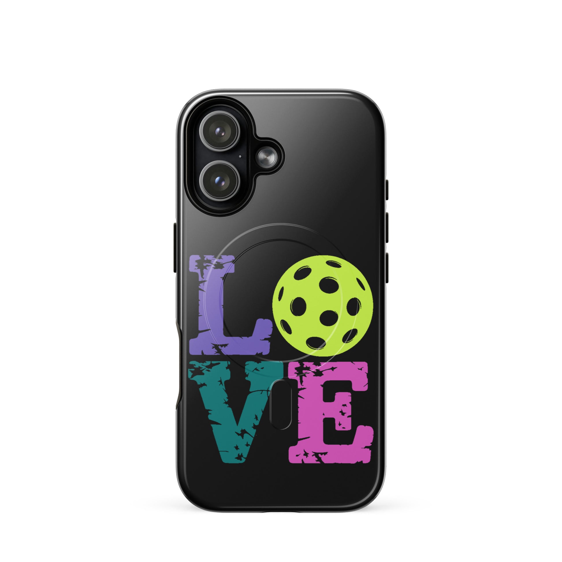 Magnetic Phone Case for iPhone with LOVE design featuring a pickleball for pickleball fans.