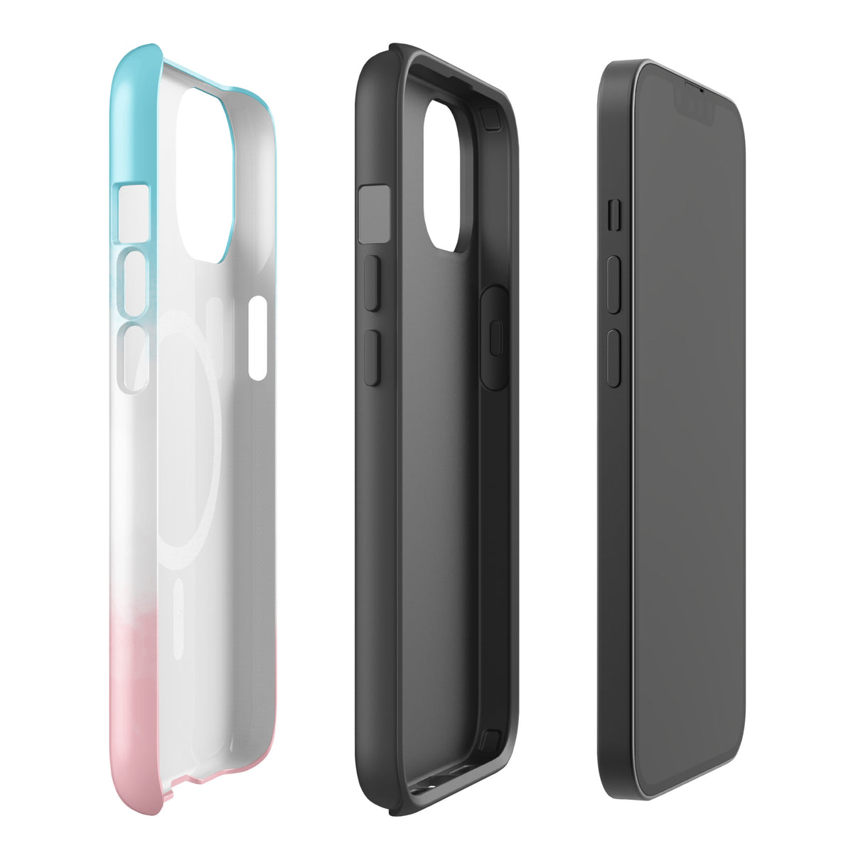 Magnetic Phone Case for iPhone with paw print heart design in blue, white, and pink for pet lovers