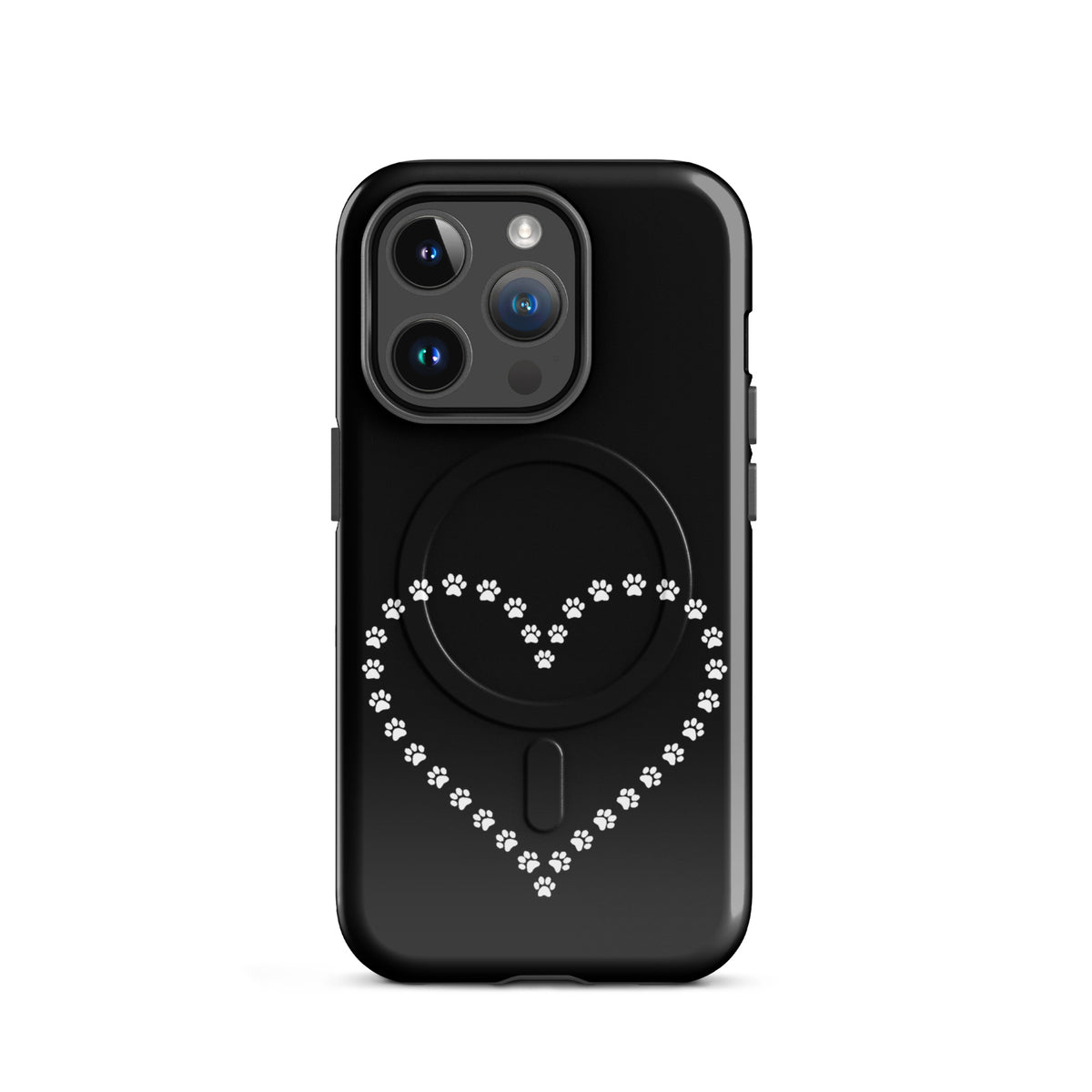 Magnetic Phone Case with black and white paw print heart design for iPhone, ideal for pet lovers seeking protection and whimsy.