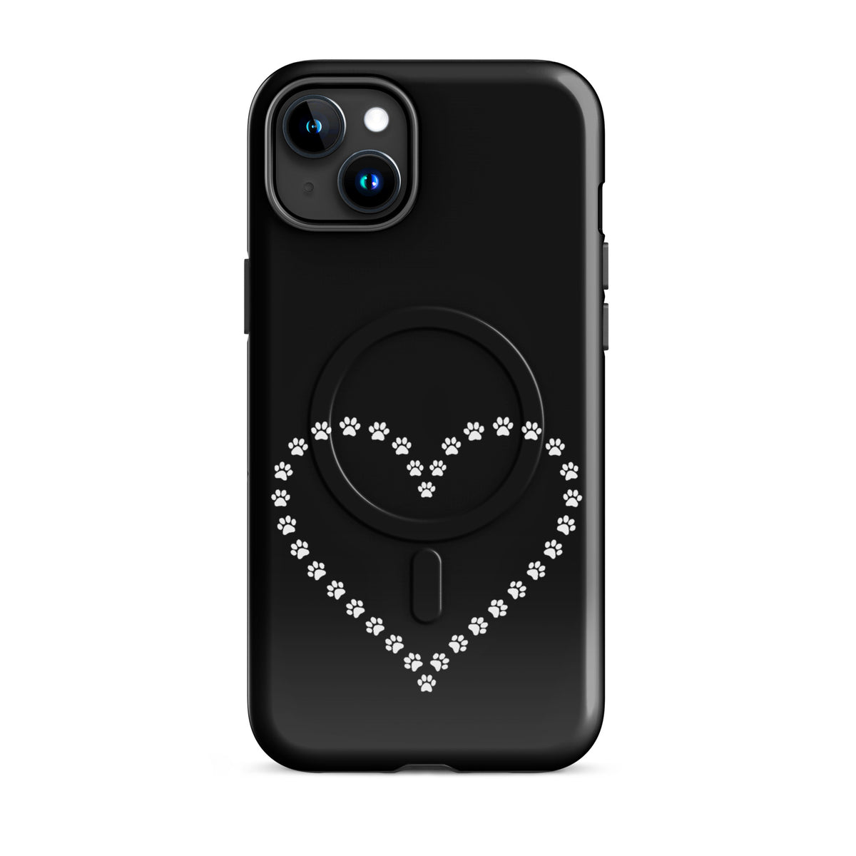 Magnetic Phone Case for iPhone with Paw Print Heart Design in Black and White for Pet Lovers