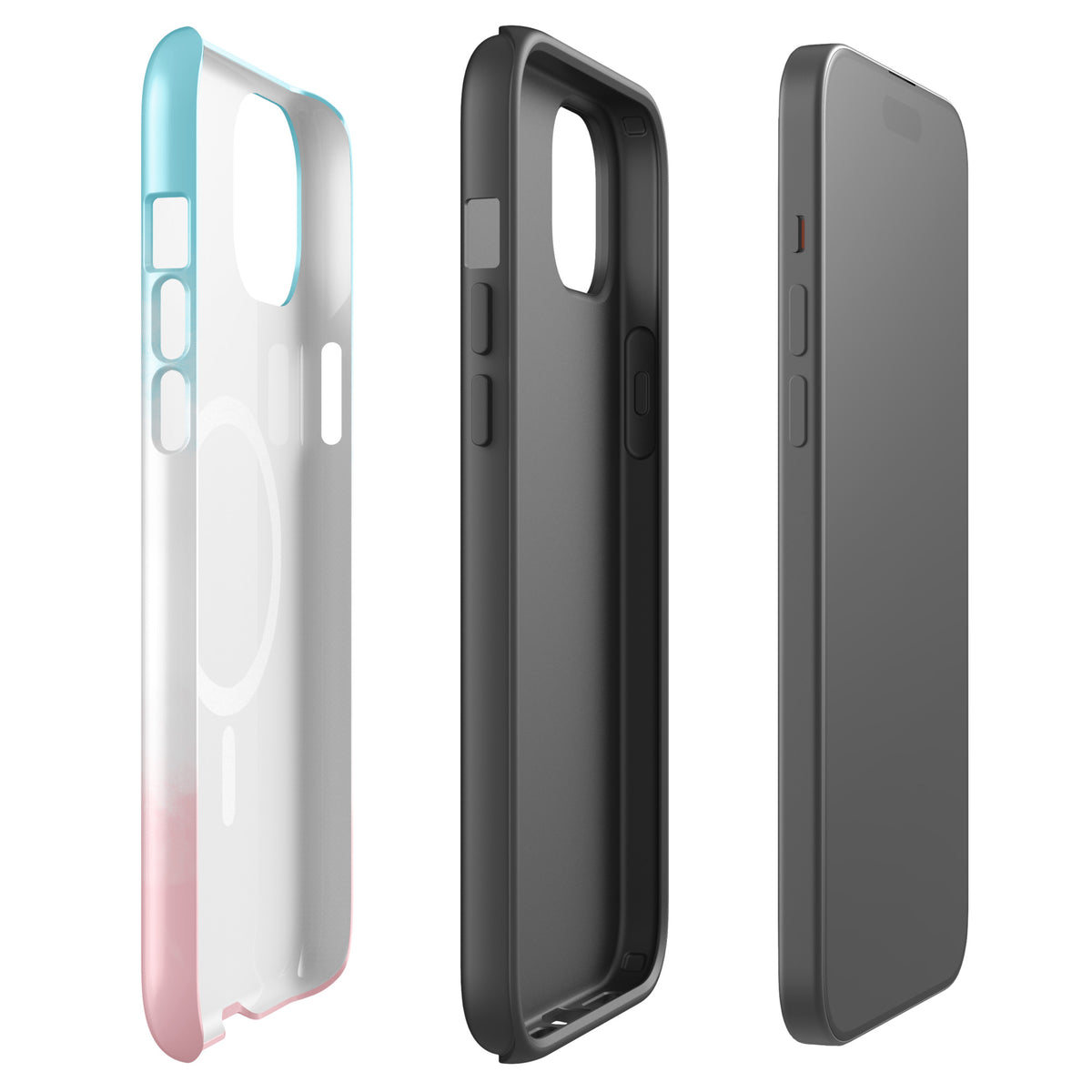 Magnetic Phone Case for iPhone with blue, white, and pink paw print heart design, providing protection and style for pet lovers.