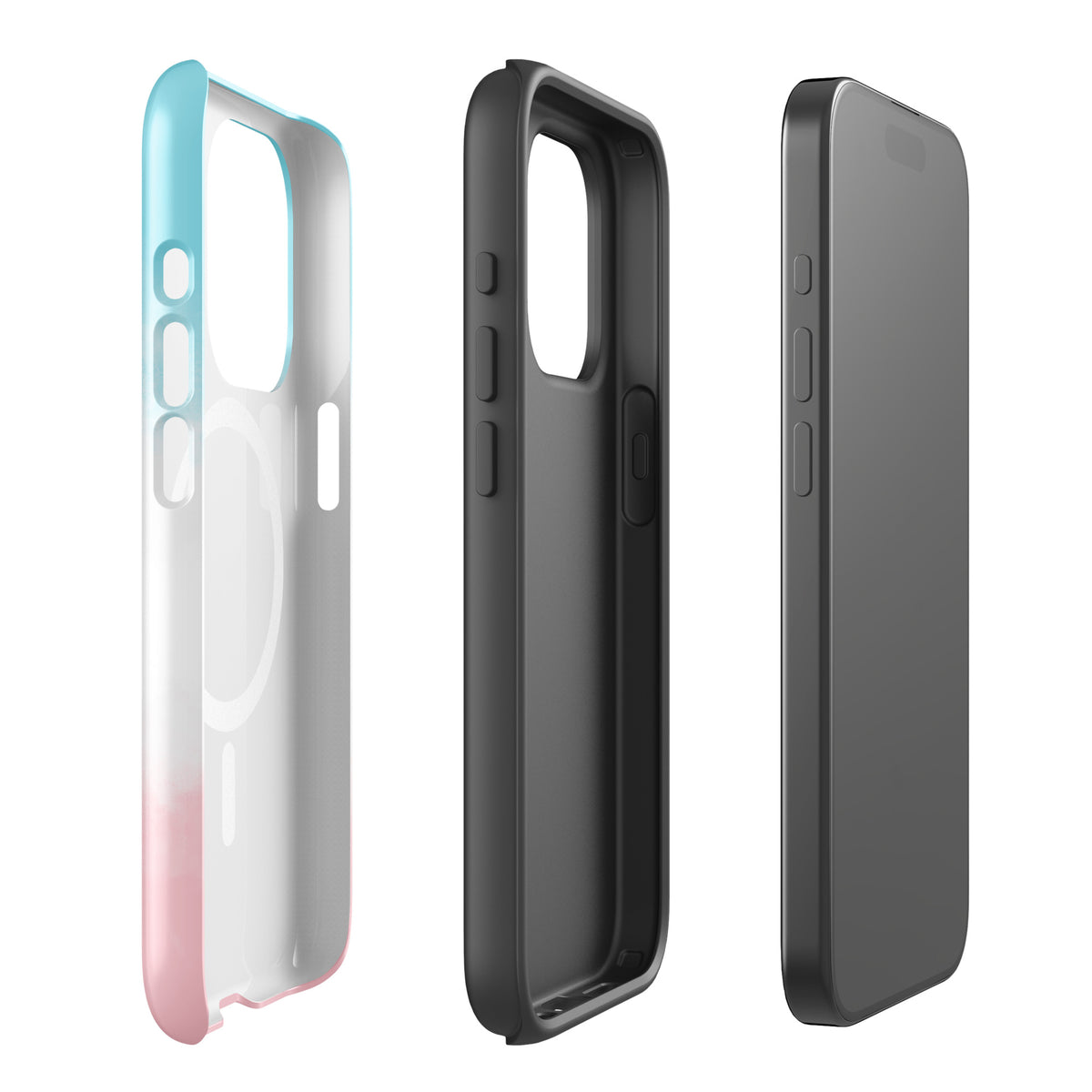 Magnetic Phone Case with paw print heart design in blue, white, and pink for pet lovers. Compatible with iPhone.