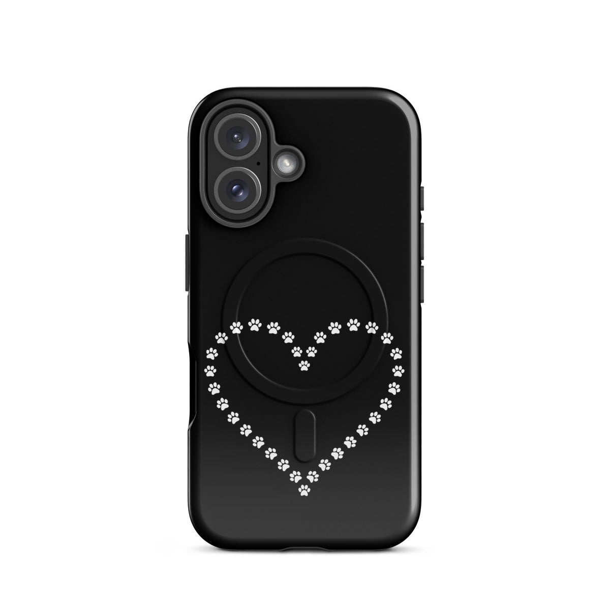 Magnetic Phone Case with paw print heart design for pet lovers, black and white