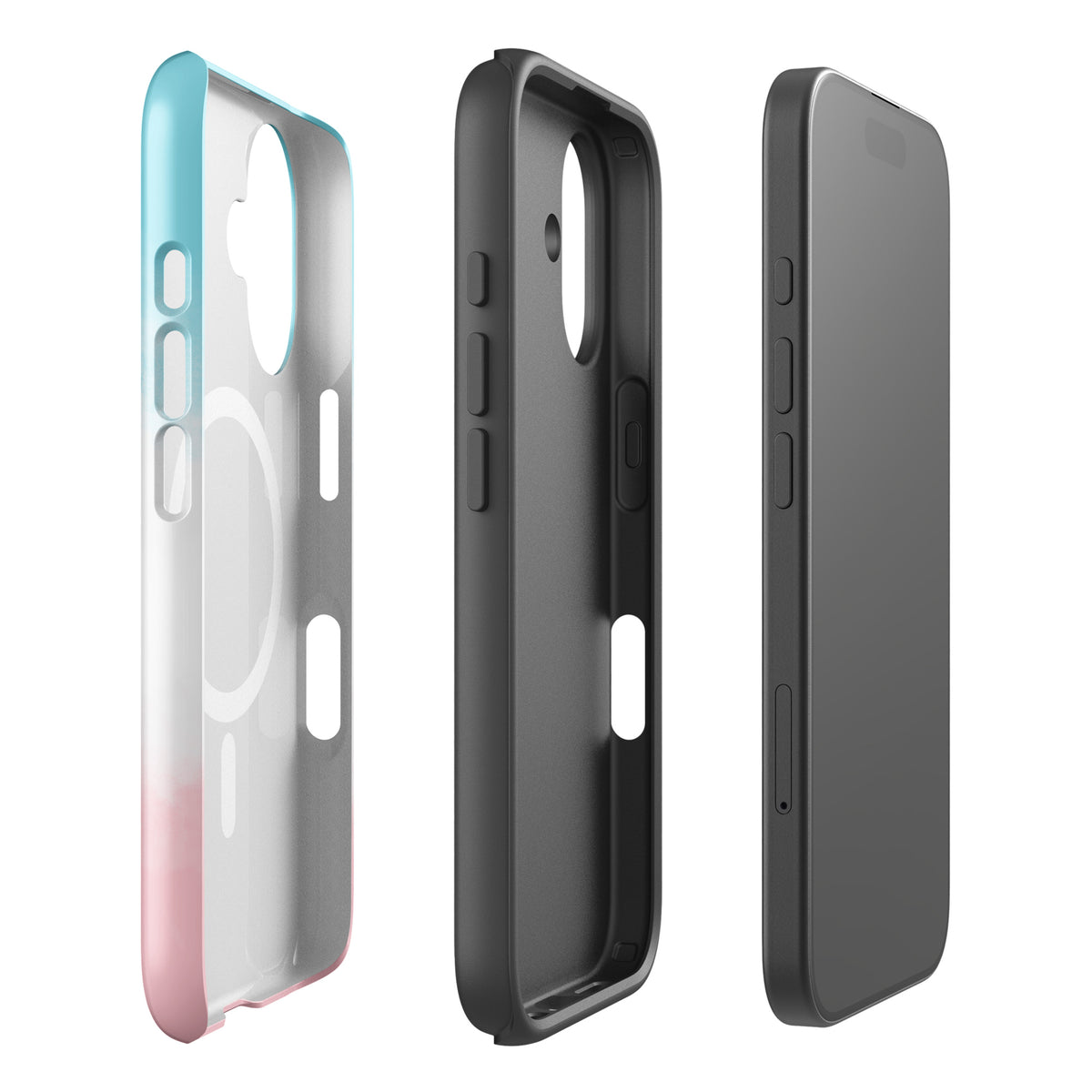 Magnetic Phone Case for iPhone with Paw Print Heart Design in Blue, White, and Pink for Pet Lovers