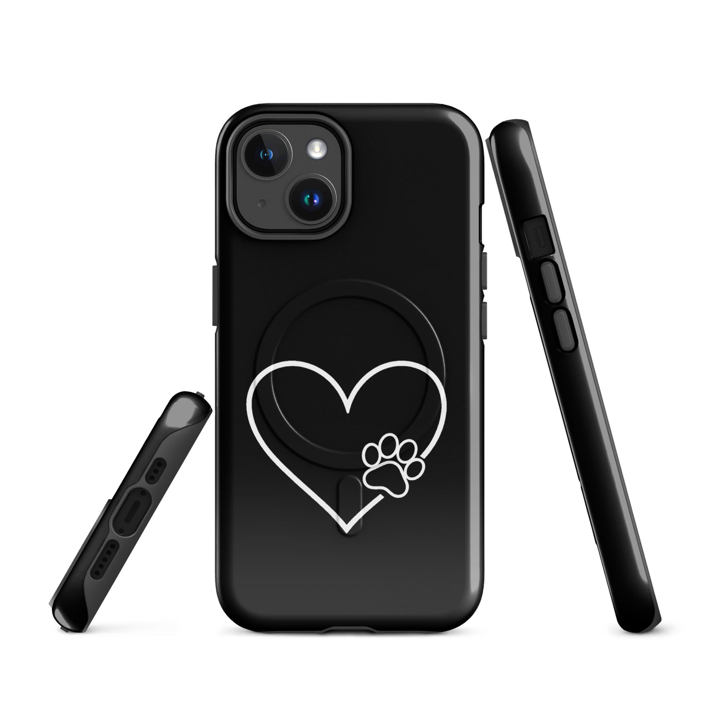 Magnetic Phone Case for iPhone with heart paw print design for pet lovers, offering stylish protection.