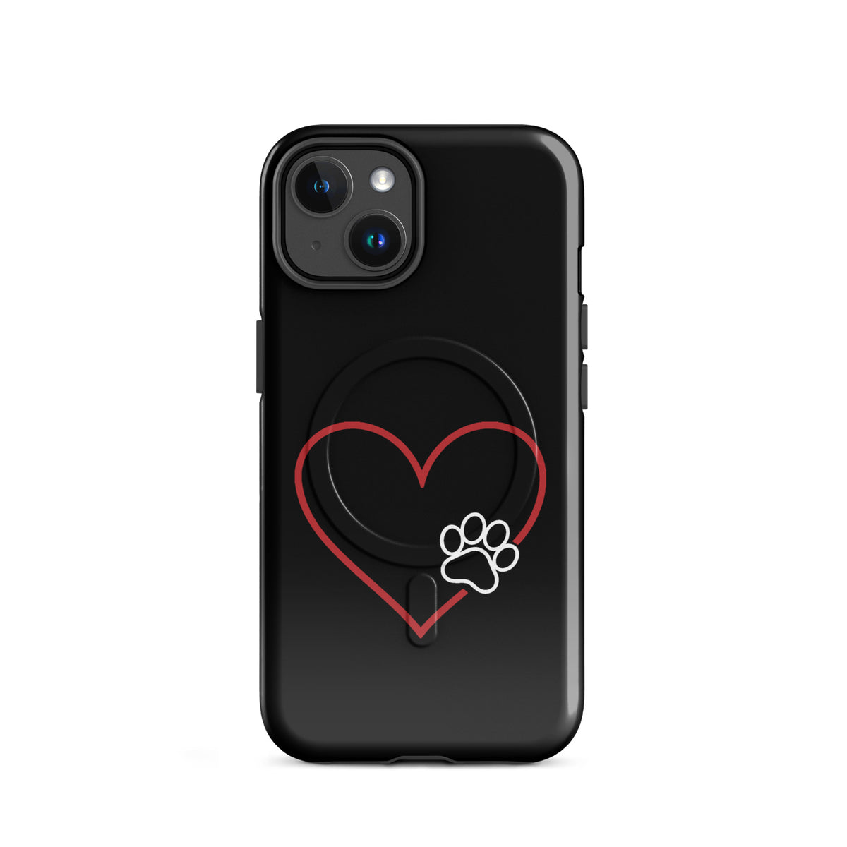 Magnetic Phone Case with heart and paw print design for iPhone, combining style and pet love.